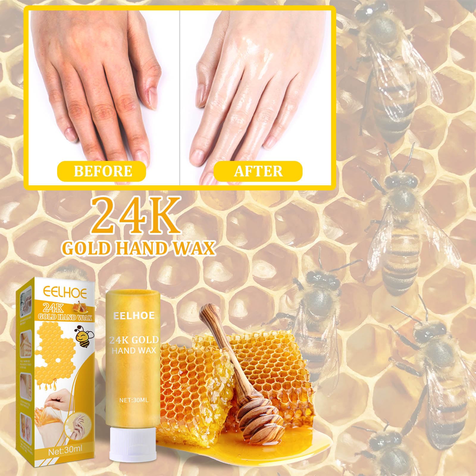 Grospe Honey Peel Off Hand Mask,Moisturizing Repairing Hand Mask,Exfoliating Hand Peeling Mask,Repair Rough Skin for Men & Women