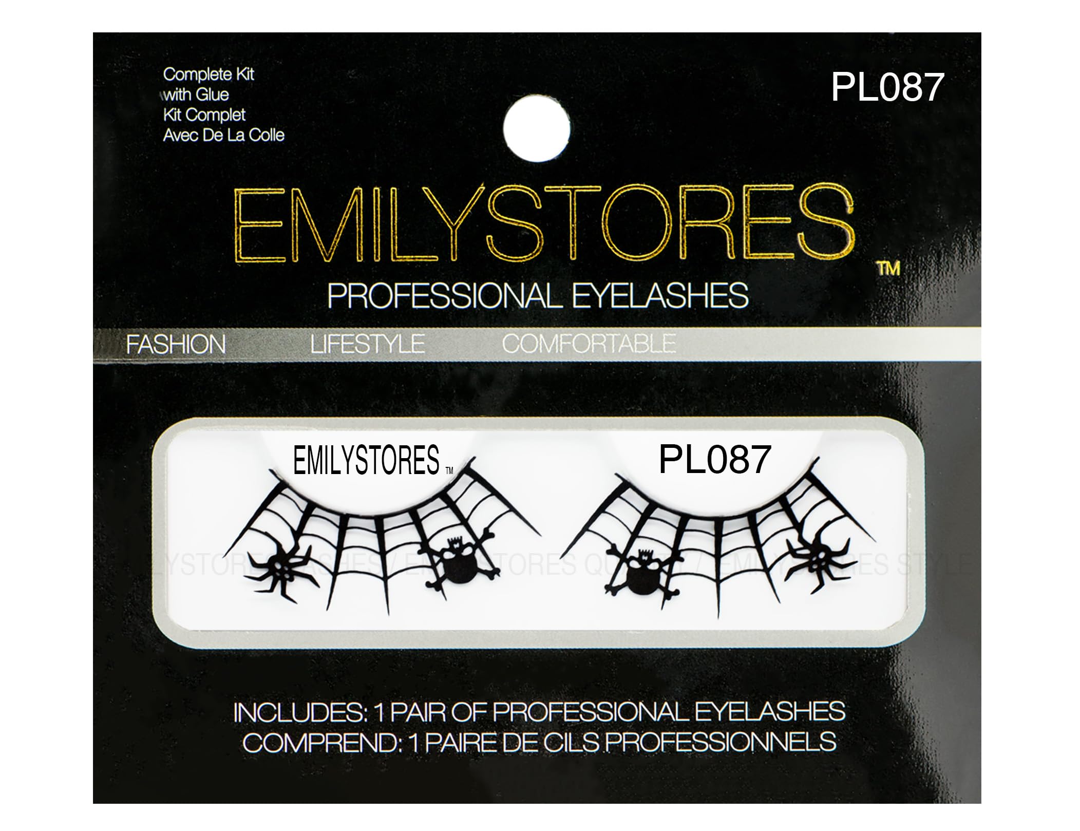 EMILYSTORES Dark Skull And Spider Web Black Lace Paper Lashes Fashion Costume Party False Eyelashes 1 Pairs