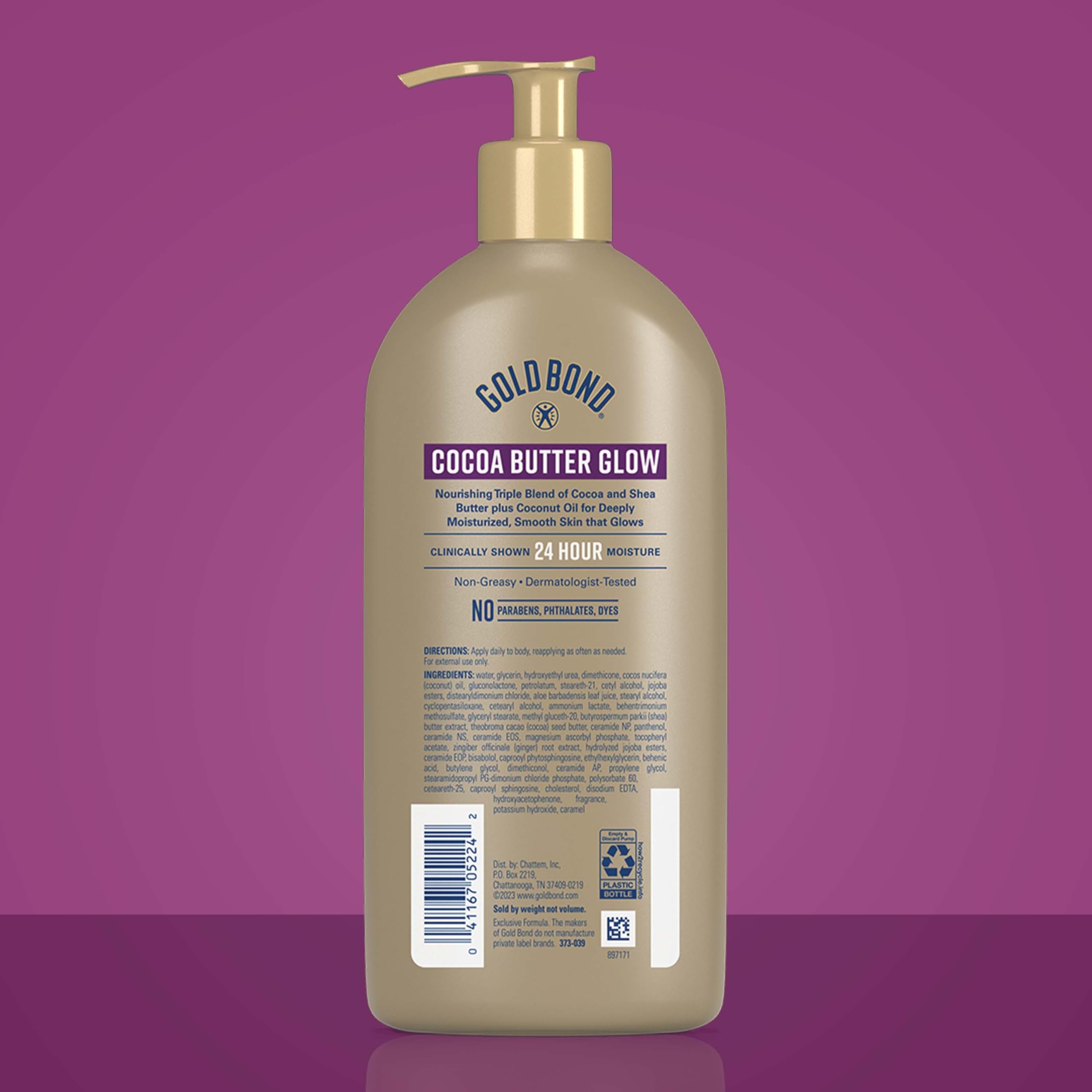 Gold Bond Cocoa Butter Glow Daily Hydrating Lotion with Shea Butter, Cocoa Butter & Coconut Oil, Exfoliating Moisturizer for Dry Skin, 14 oz.