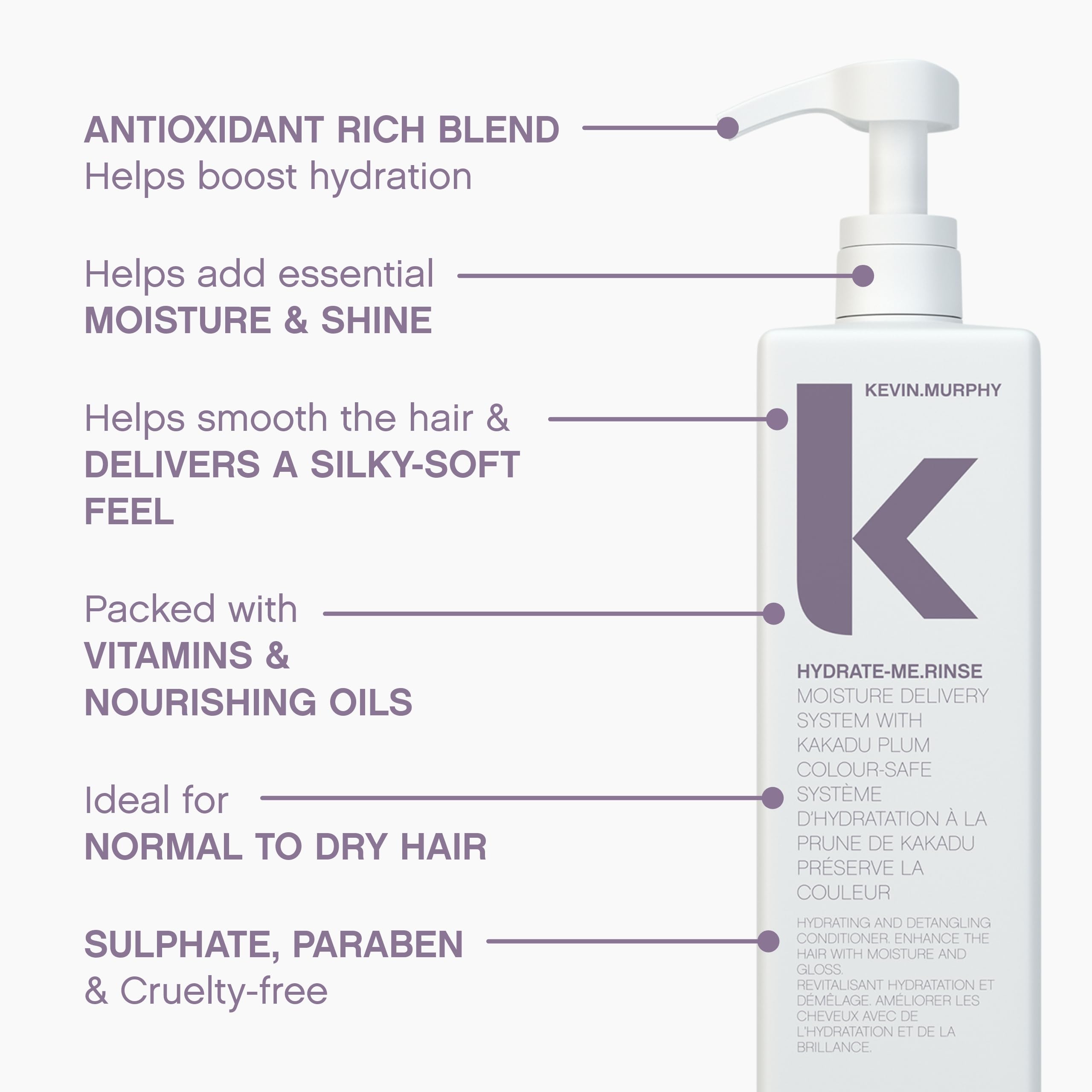 KEVIN.MURPHY HYDRATE-ME.RINSE - Moisturising Conditioner - For Normal & Dry Hair - Hair Repair - Colour Safe Conditioner - With Antioxidant Blend & Kakadu Plum - 1 L / 33.8 fl oz