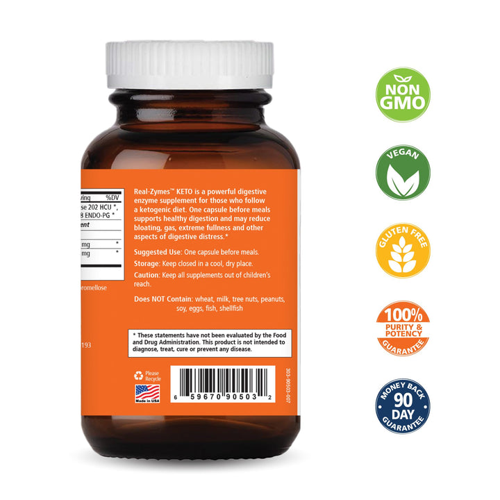 Real-Zymes™ KETO Digestive Enzymes Supplement with Probiotics for Better Digestion - Natural Support for Relief of Bloating, Gas, Belching, Diarrhea, Constipation, IBS, etc. - 90 Caps