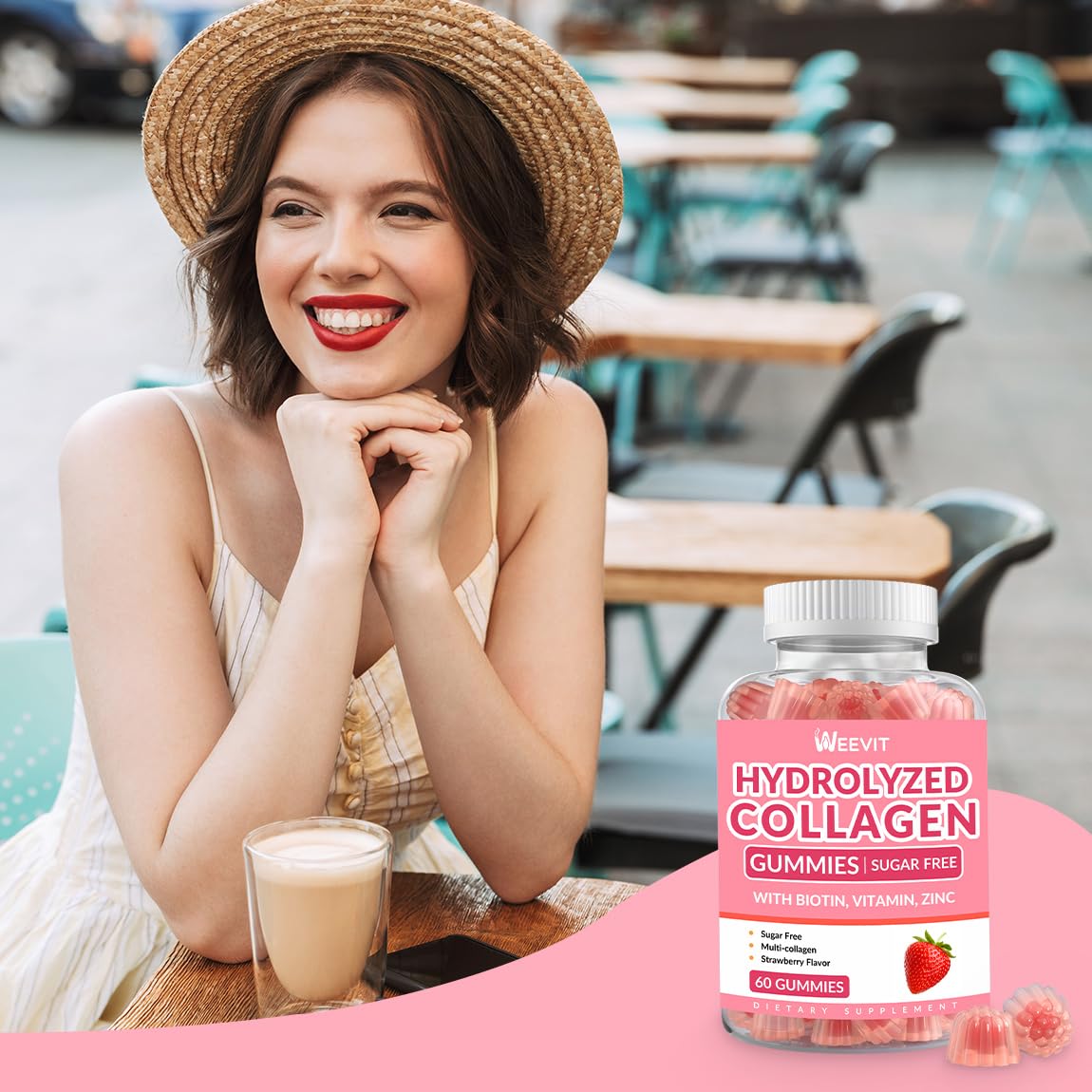 Sugar Free Collagen Gummies for Women, Collagen Protein Type I,II,III,V,X with Biotin Vitamin C D B12, Hydrolyzed Collagen Peptides Gummies for Immune Digestion Skin Hair Nails Energy Bone Joint