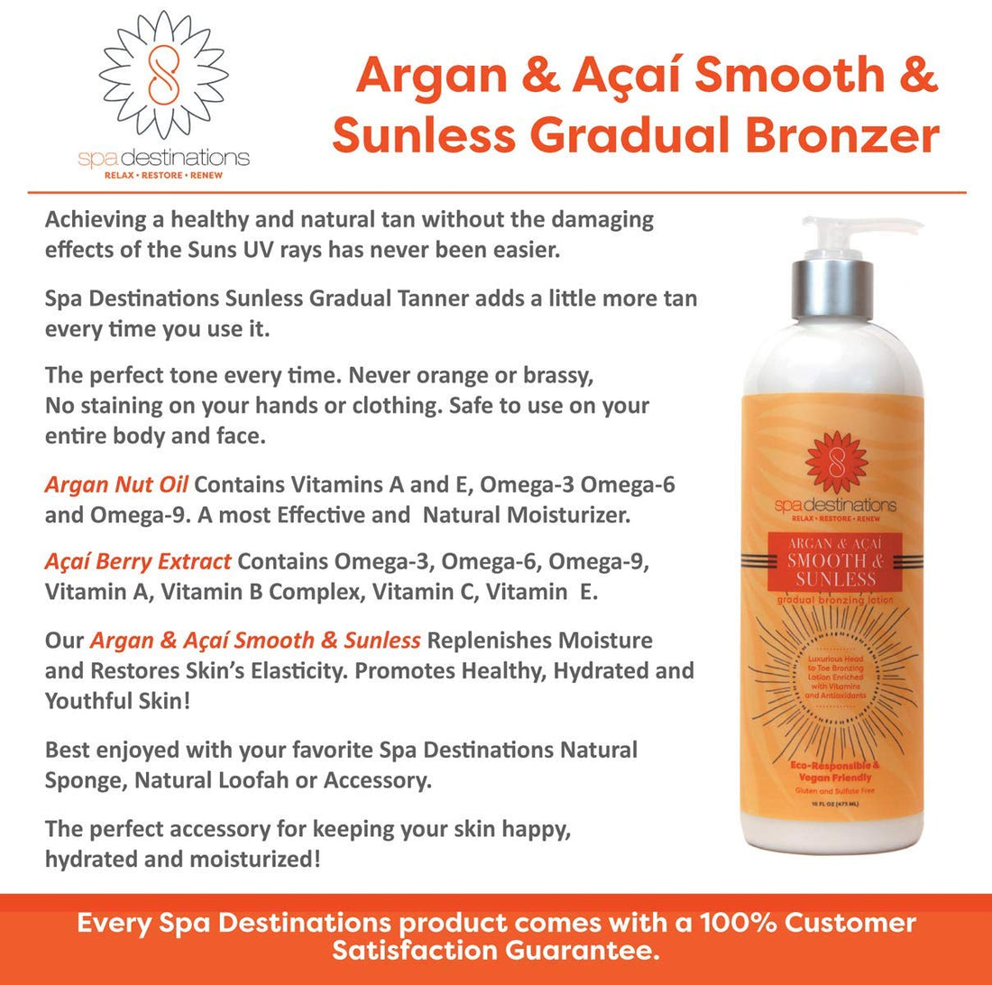 Spa Destinations Argan & AÃƒ§aÃƒ­ Smooth & Sunless Gradual Bronzing Lotion 16 Ounce
