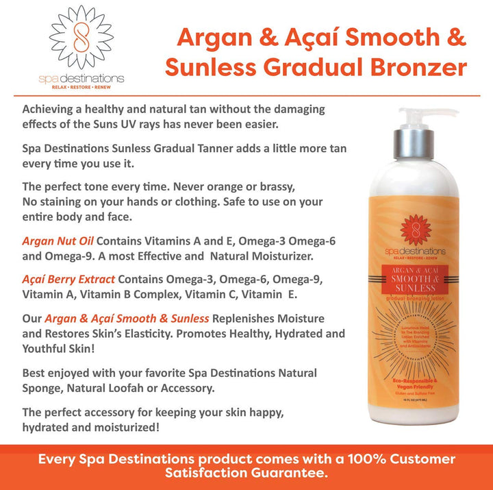 Spa Destinations Argan & AÃƒ§aÃƒ­ Smooth & Sunless Gradual Bronzing Lotion 16 Ounce