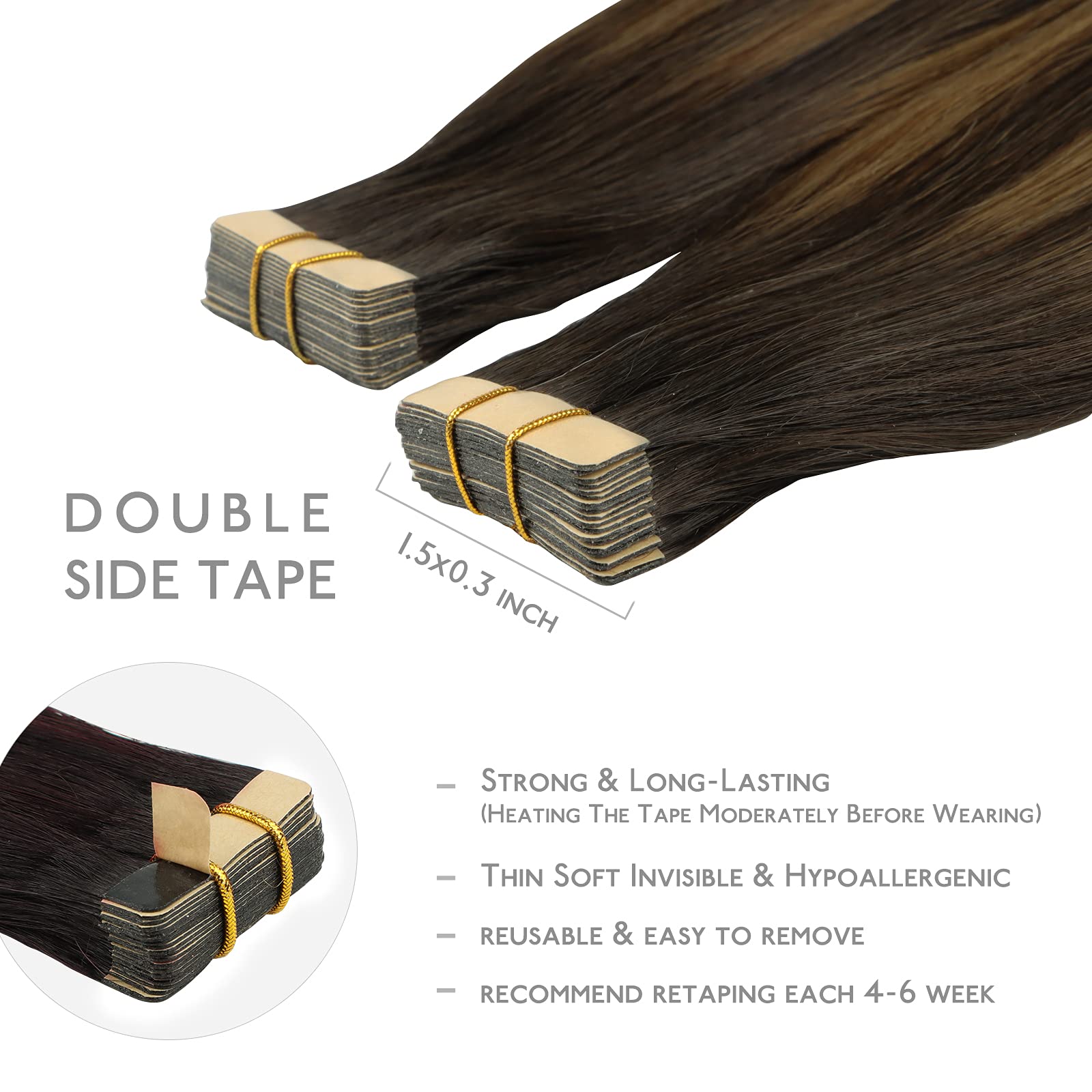 WENNALIFE Tape in Hair Extensions Human Hair, 20pcs 16 inch 50g Balayage Dark Brown Mixed Chestnut Brown Remy Tape Hair Extensions Real Human Hair Extensions Coloured