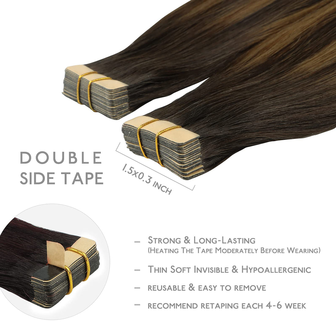 WENNALIFE Tape in Hair Extensions Human Hair, 20pcs 16 inch 50g Balayage Dark Brown Mixed Chestnut Brown Remy Tape Hair Extensions Real Human Hair Extensions Coloured