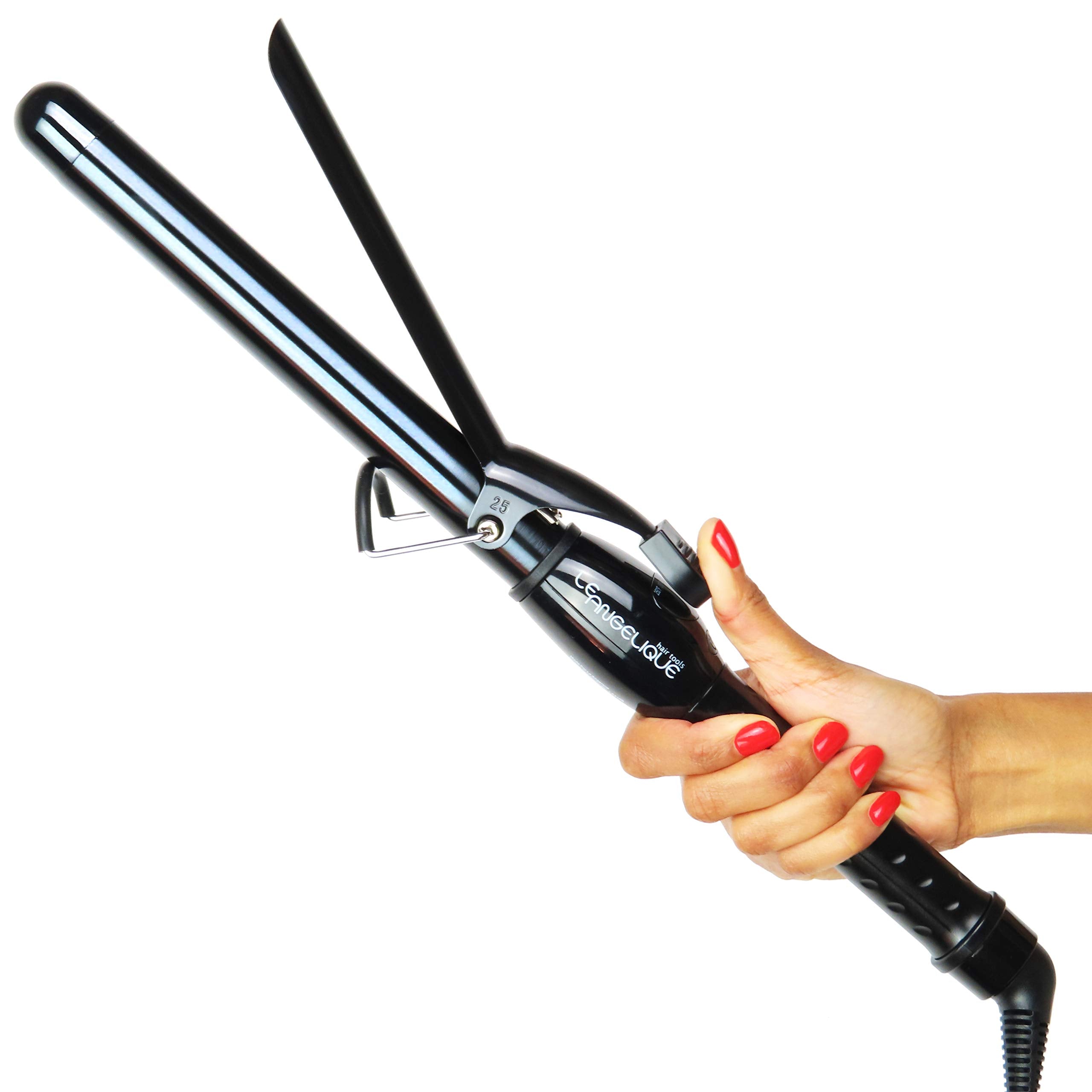 Le Angelique 1 inch Curling Iron with Clip - Professional 8 Extra Large Barrel for Big Long Hair | 1 25mm Wide Thick Ceramic Curler Wand | Adjustable Temperature | Dual Voltage