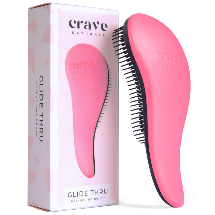 Detangling Brush By Crave Naturals - Glide Thru Detangling Brush Works As a Detangler for Thick, Thin, Curly, Fine, Natural, Color Treated, Damaged, Wet or Dry Hair - No More Tangle - Adults & Kids - Gentle As a Comb - Pink and Black Color - LIFETIME