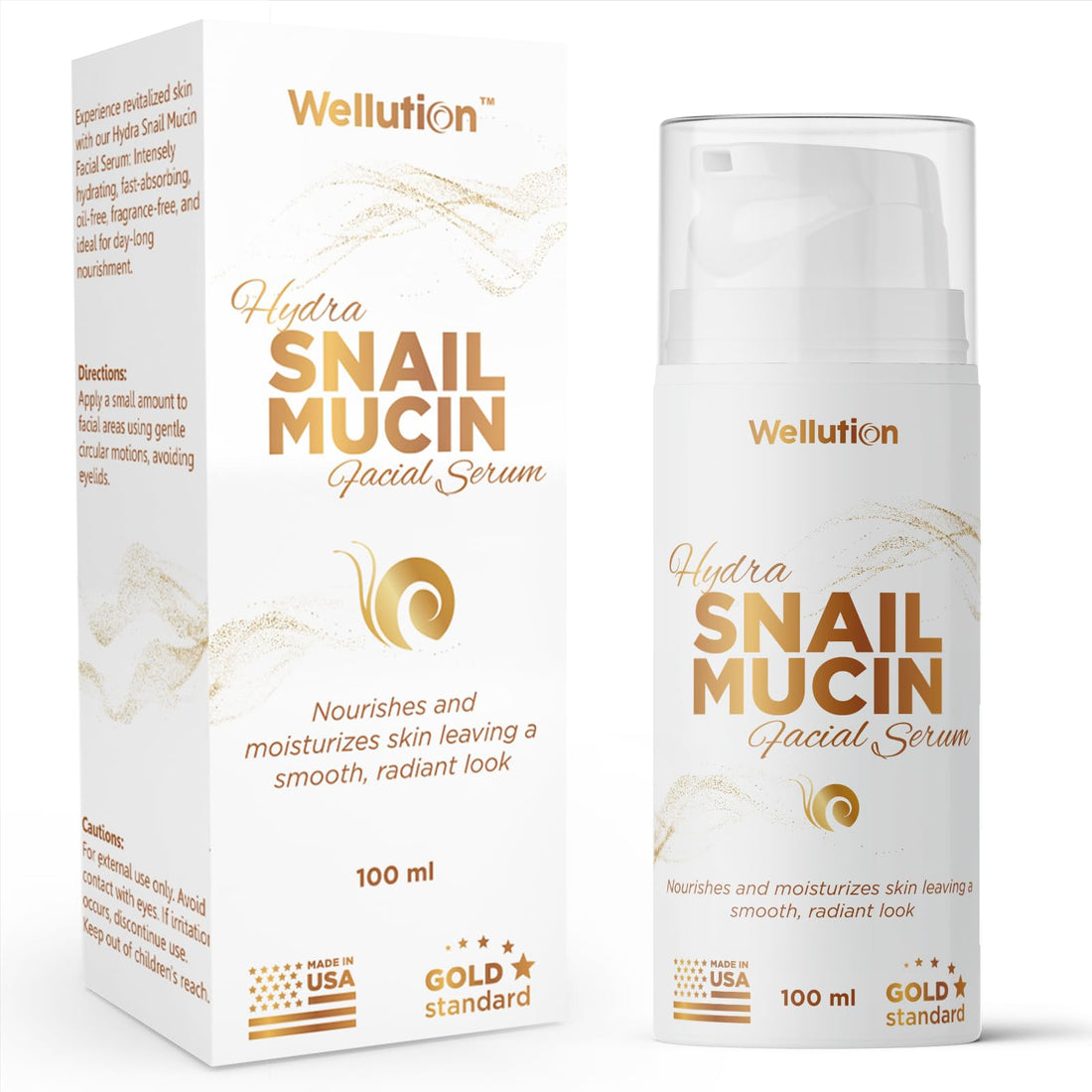 Hydrating Snail Mucin Serum – With Hyaluronic Acid & Aloe – Korean Anti-Aging Skincare – 80% Pure – 3.4oz – Made in USA - by WELLUTION