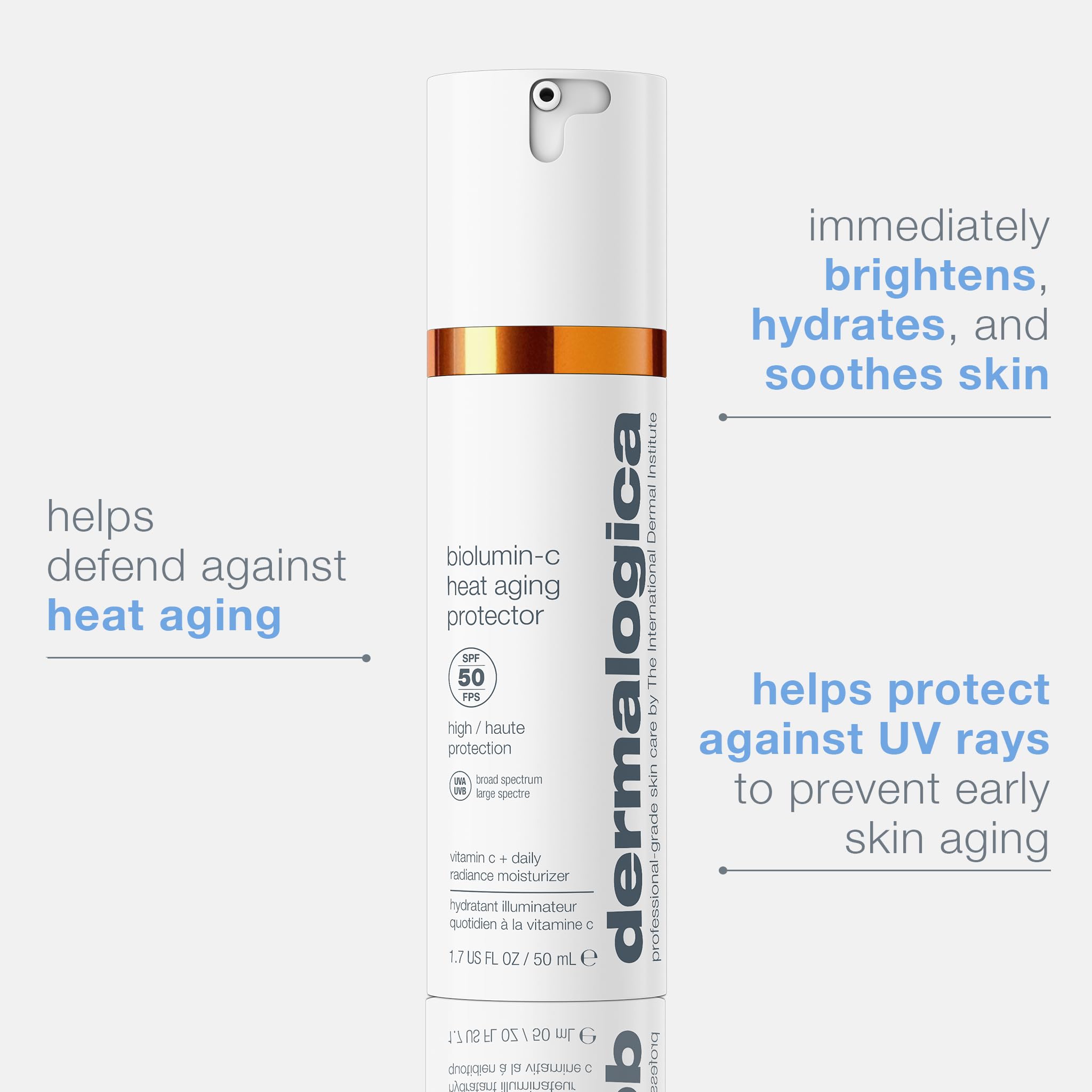 Dermalogica Biolumin-C Heat Aging Protector SPF 50, Daily Face Moisturizer with Sunscreen - Defend Signs of Skin Aging, 1.7 fl oz