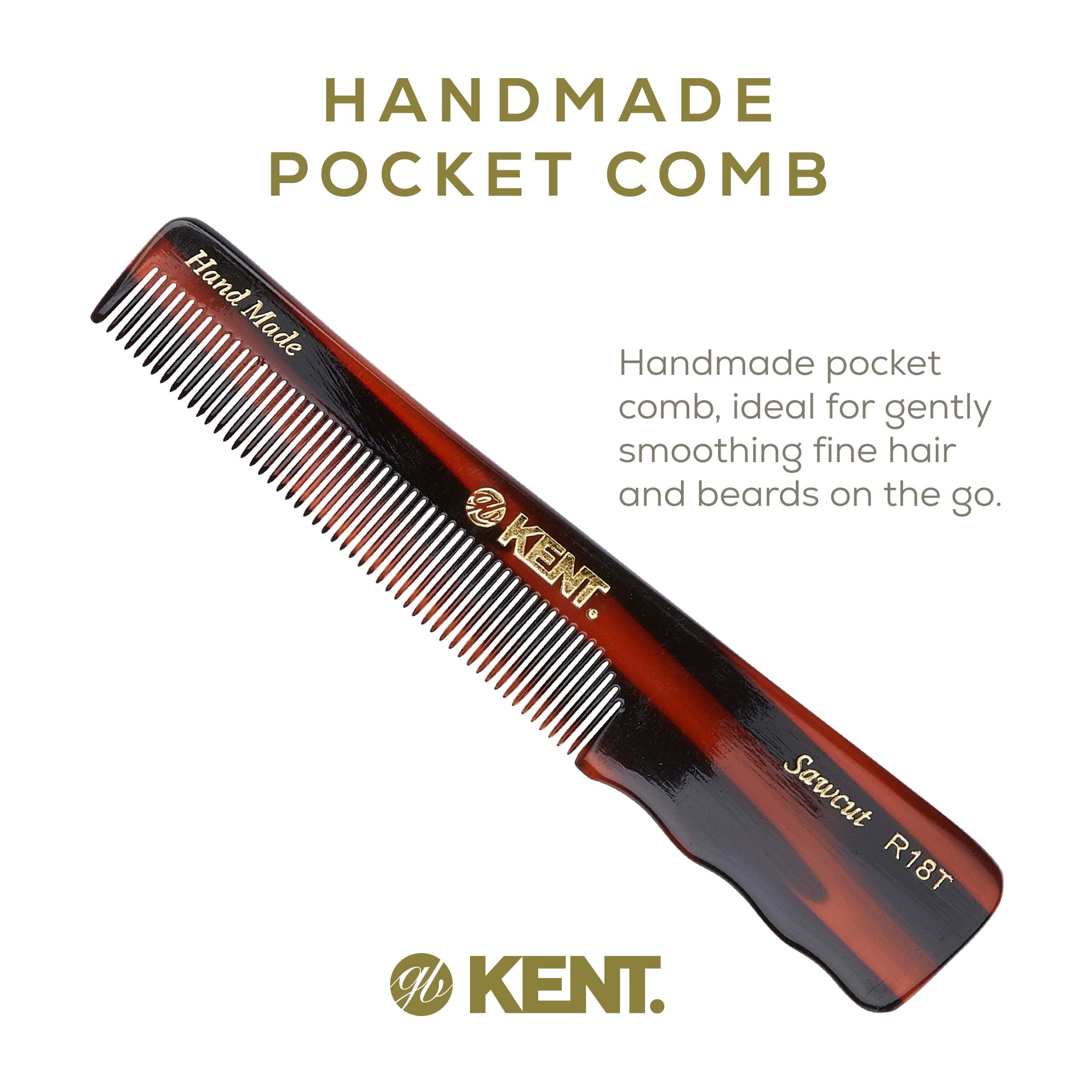 Kent Authentic Handmade Pocket Comb with Thumb Grip, Dark Brown, 136mm
