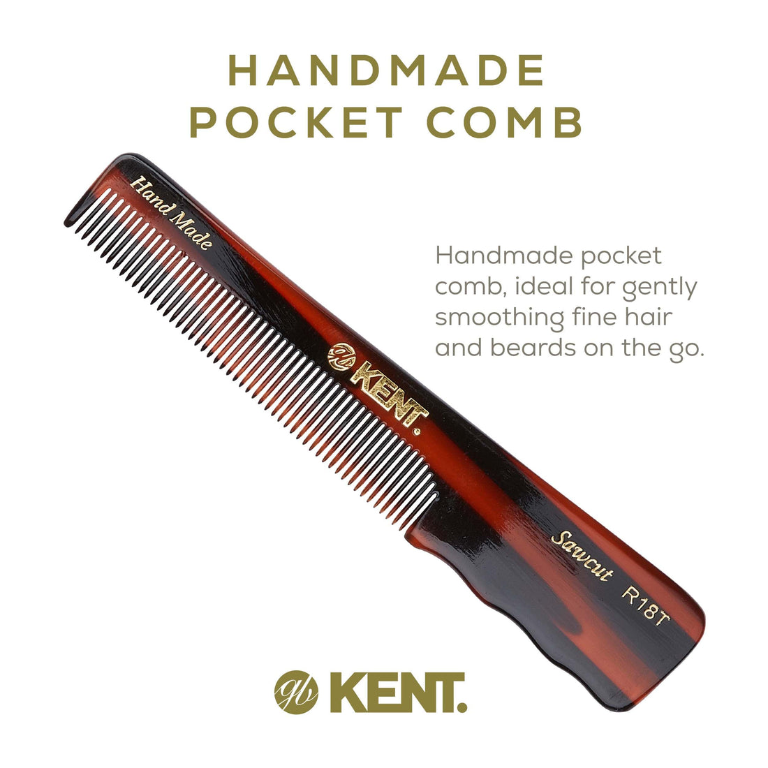 Kent Authentic Handmade Pocket Comb with Thumb Grip, Dark Brown, 136mm