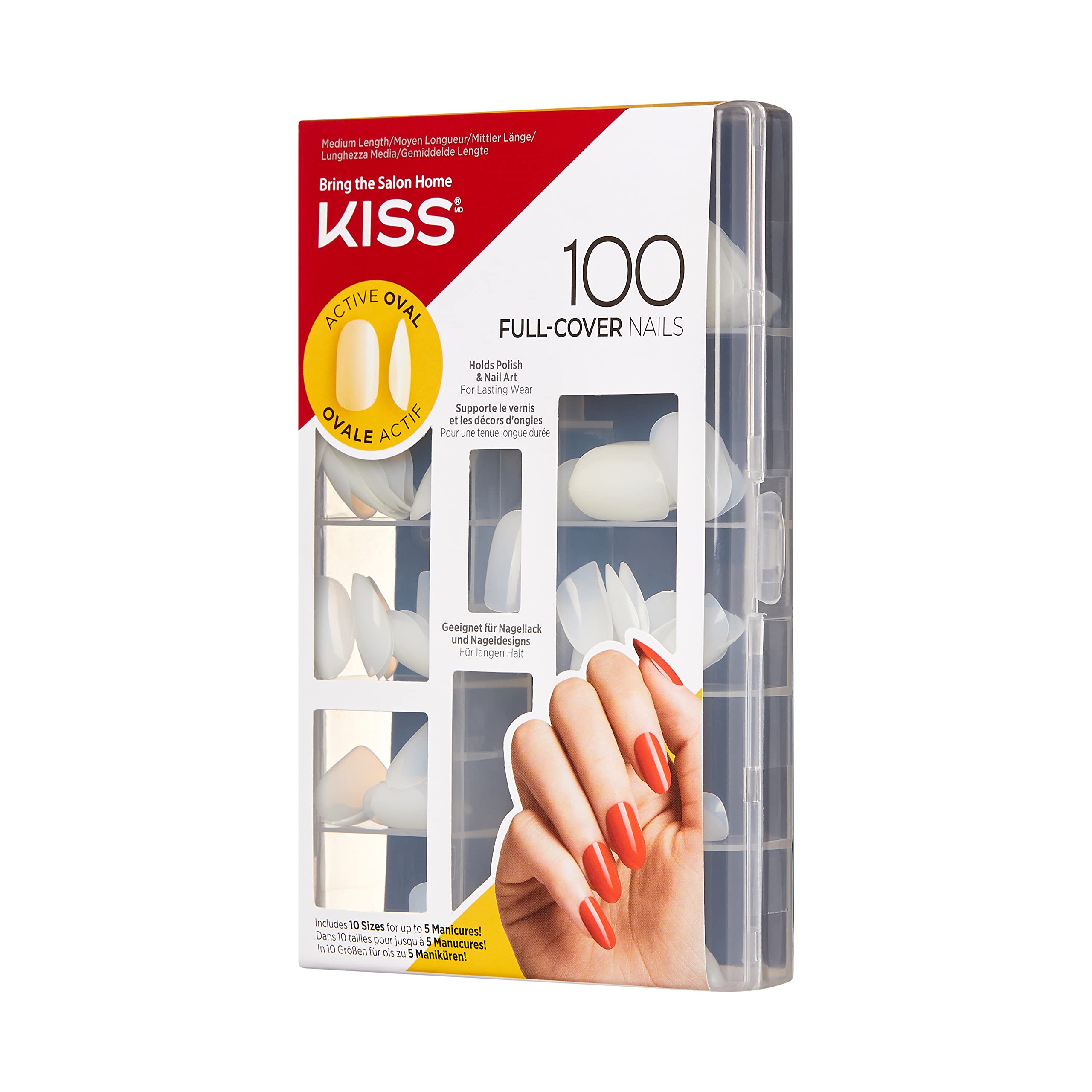 Kiss 100 Full Cover Nails, Active Oval, 0.24 Pound