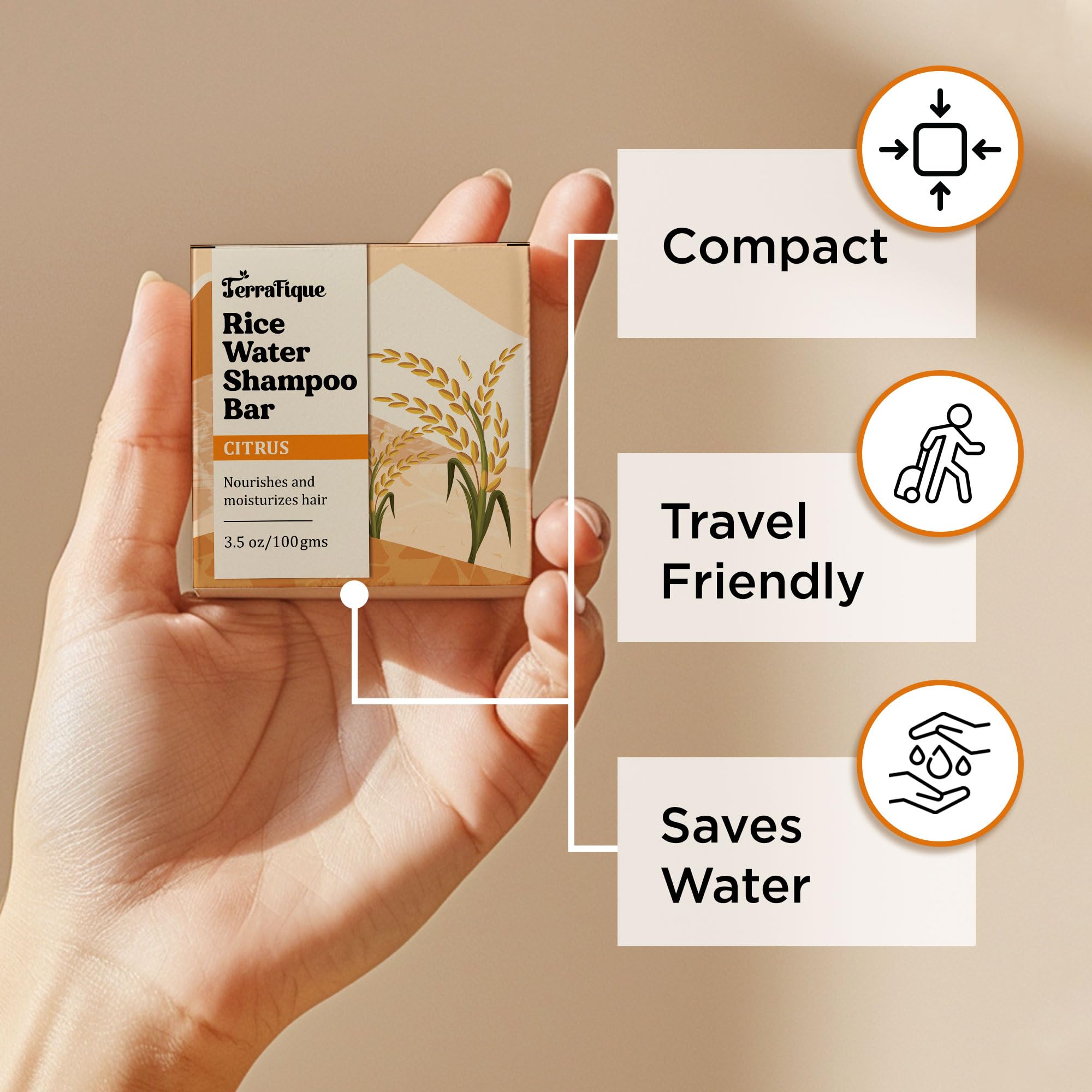 TERRAFIQUE Rice Water Shampoo Bar - Citrus Scent - Nourishing Shampoo with Cocoa Butter, Shea Butter for Hair Growth - 3.5 Oz / 100 G