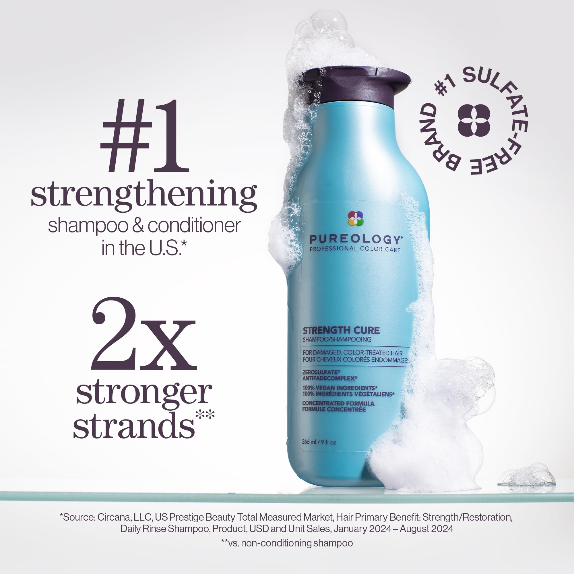 Pureology Strength Cure Shampoo | For Damaged, Color-Treated Hair | Fortifies & Strengthens Hair | Sulfate-Free | Vegan | Updated Packaging | 9 Fl. Oz