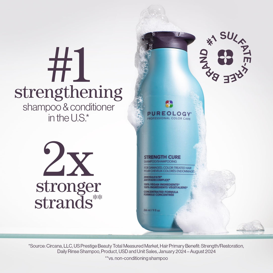 Pureology Strength Cure Shampoo | For Damaged, Color-Treated Hair | Fortifies & Strengthens Hair | Sulfate-Free | Vegan | Updated Packaging | 9 Fl. Oz