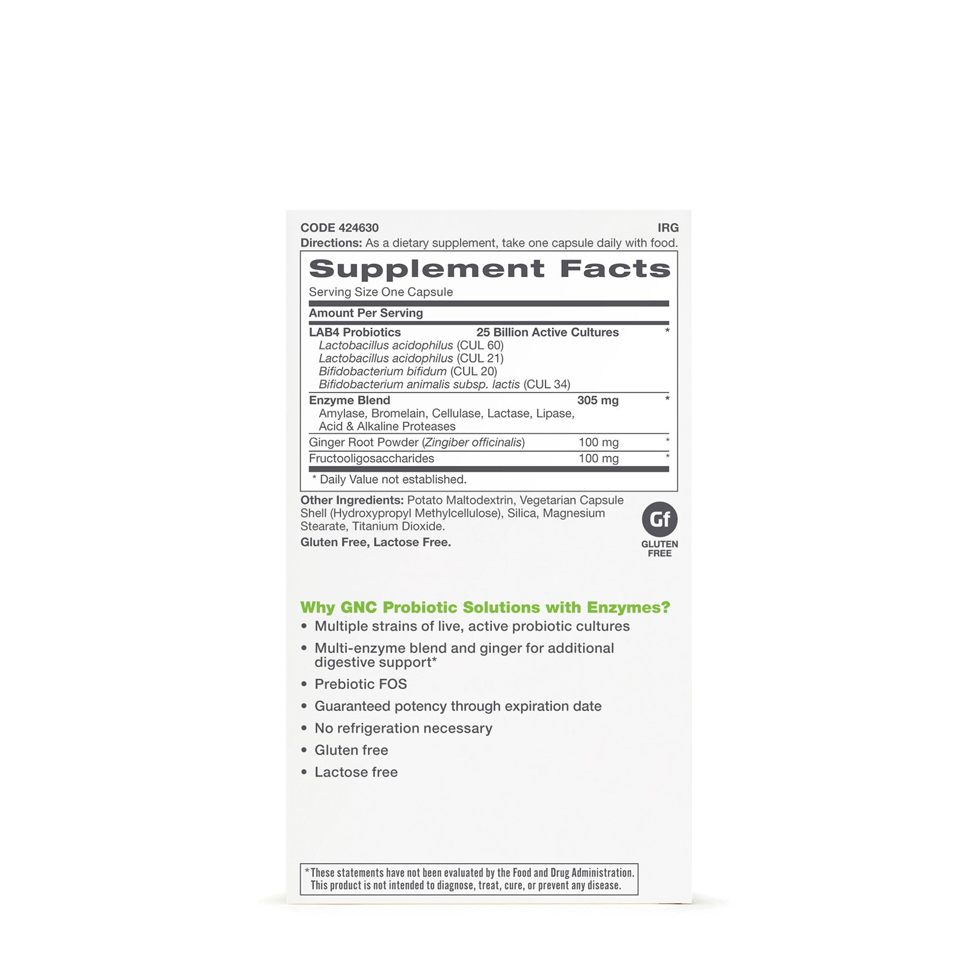 GNC Probiotic Solutions with Enzymes with 25 Billion CFUs, 30 Capsules, Daily Probiotic Support