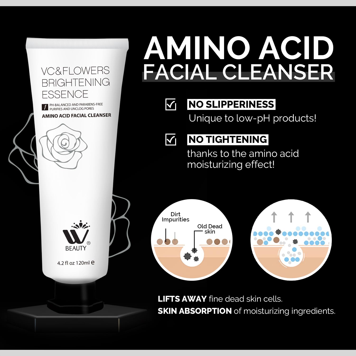 WBM Care Facial Cleanser With Amino Acid, Perfect Anti-Aging, Skin Brightening And Wrinkle Reducing Acne Daily Face Wash for All Skin Types With Organic & Natural Ingredients - 4.2 Oz/120 ml