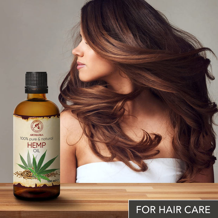 Hemp Oil 3.4 Fl Oz - Pure & Natural - Cold Pressed Hemp Seed Oil - Unrefined Carrier Oil for Essential Oils - for Skin - Nails - Lips - Hair - Face & Body Care