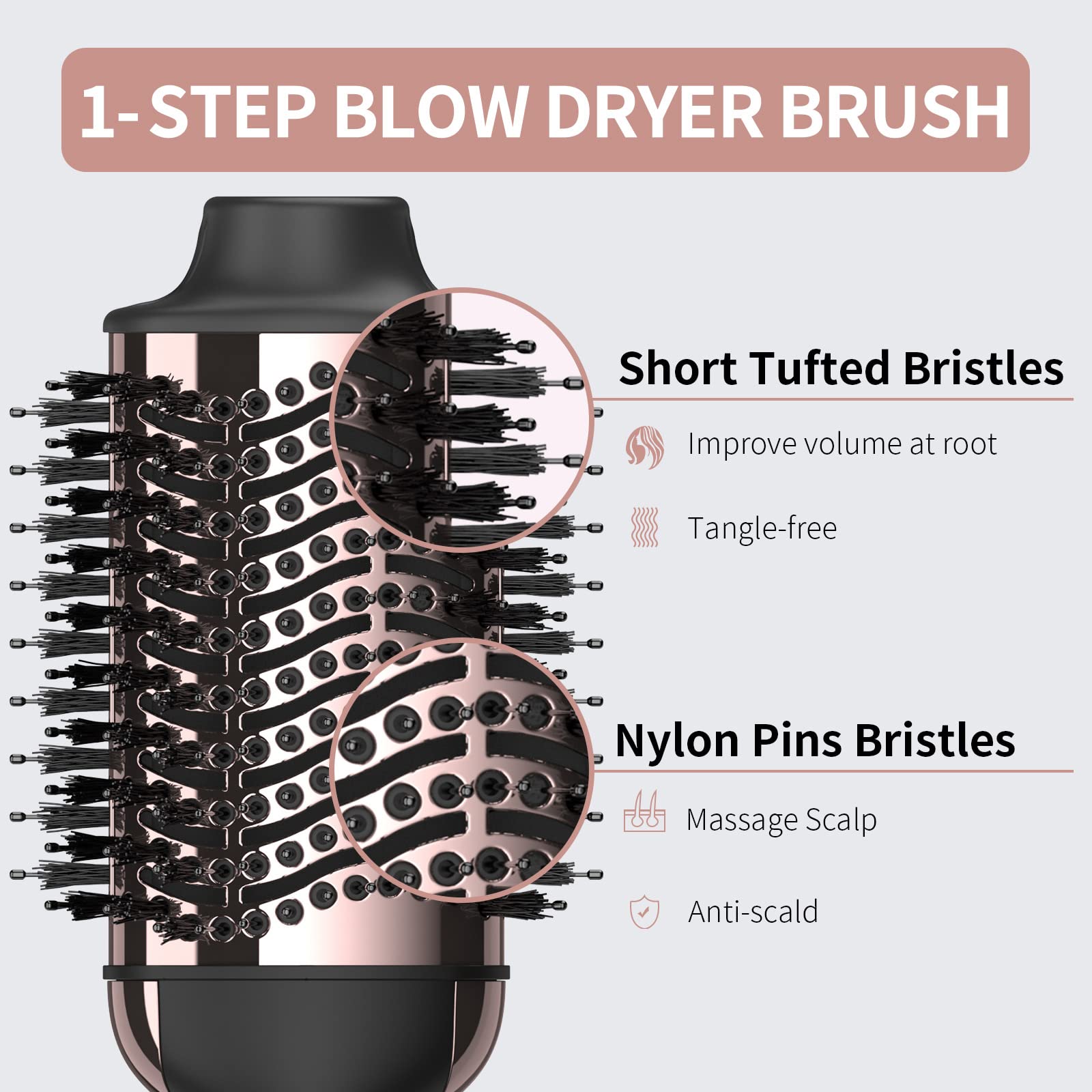 Hair Dryer Brush Blow Dryer in One, Upgraded 4 in 1 Hair Dryer and Styler Volumizer with Negative Ion Anti-frizz Ceramic Titanium Barrel Hot Air Hair Straightener Brush