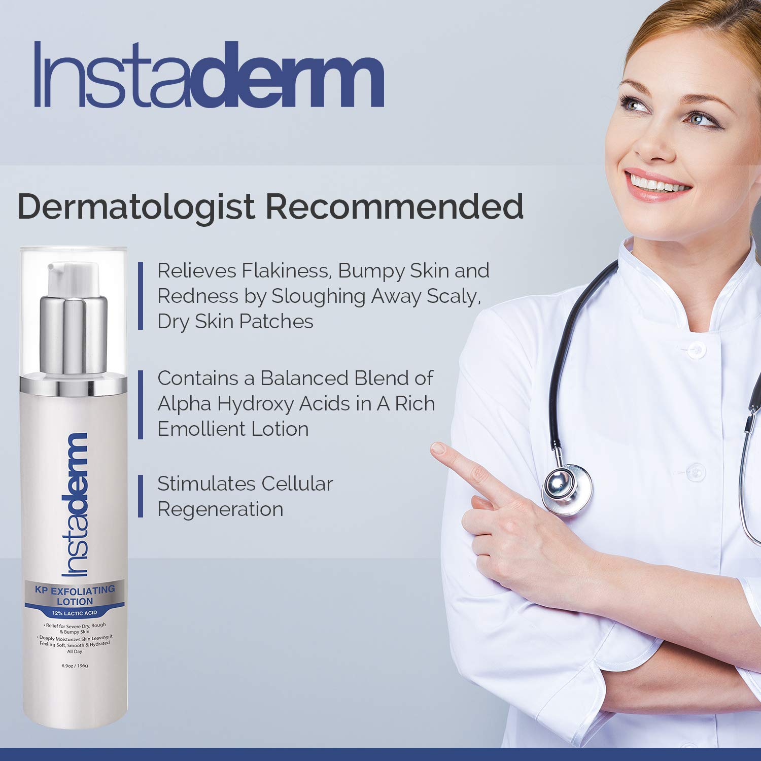 Instaderm Keratosis Pilaris Treatment- KP Bump Eraser. Smoothing Exfoliating Moisturizing Lotion for Rough, Dry, Flakey & Bumpy Skin Conditions with Lactic Acid, AHA. Smooth Skin Body Cream.