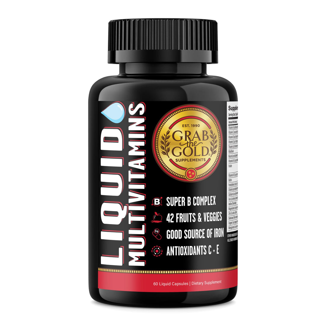 Grab The Gold Liquid Multivitamin Capsules - Fast Absorption, Energy Boost - 42 Fruits & Veggies, Good Source of Iron, Antioxidants