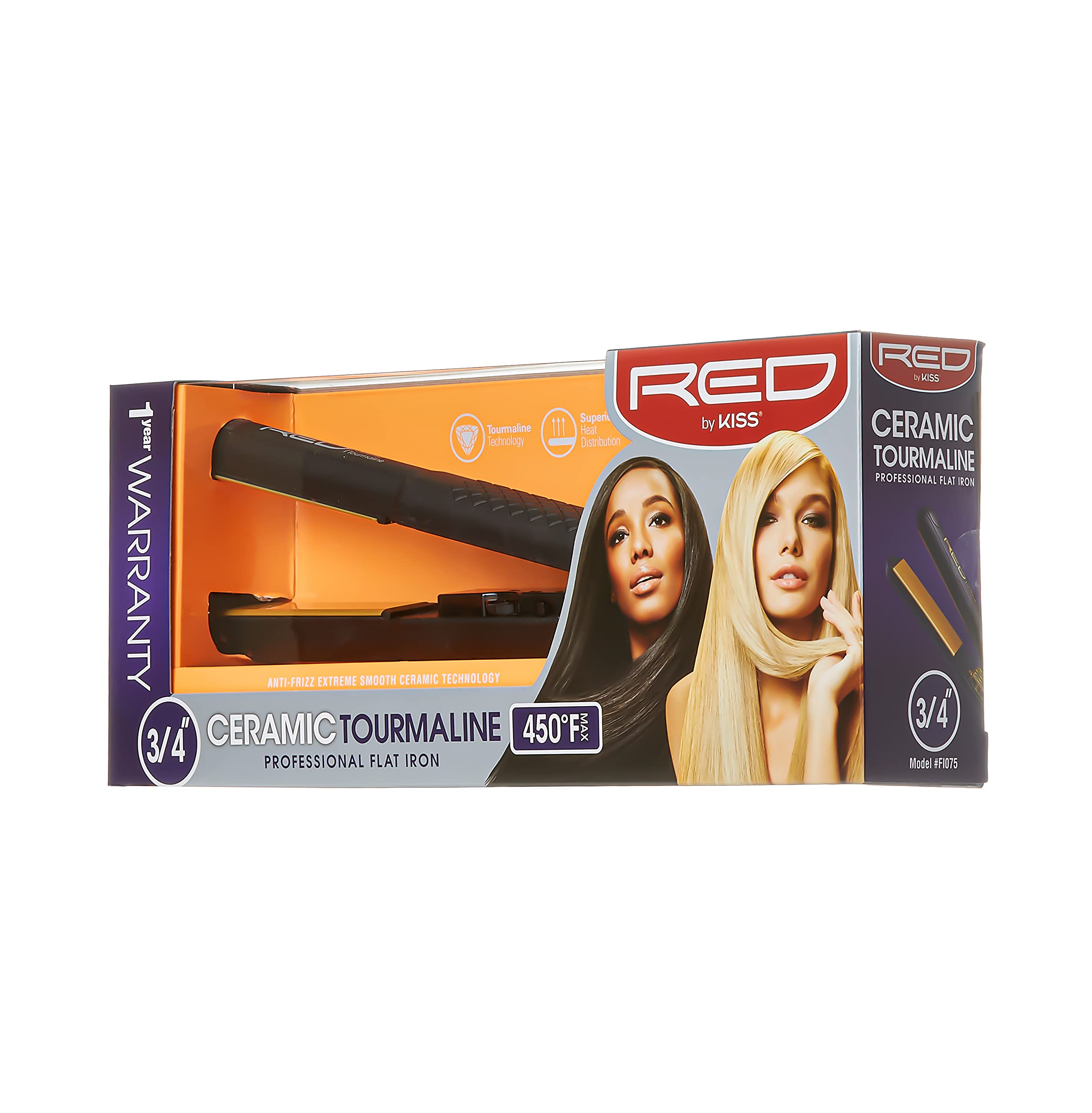Kiss Products Red Ceramic Tourmaline Professinal Flat Iron, 0.75 Inch, 1 Pound