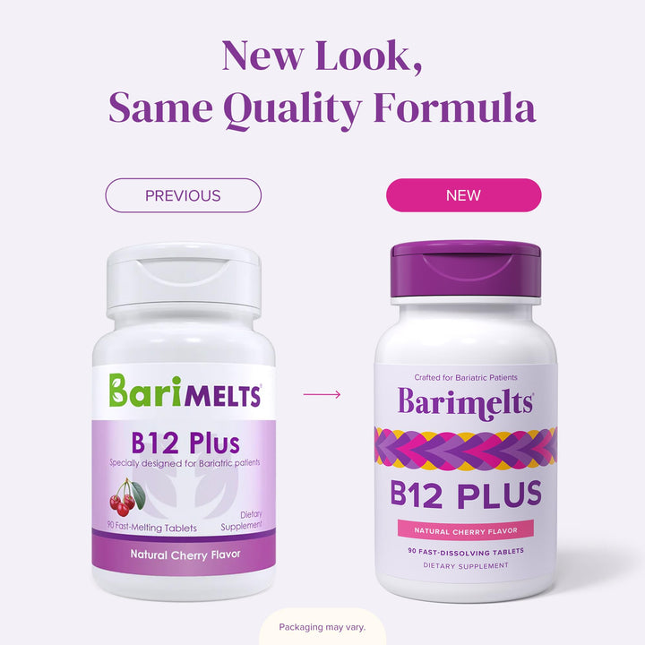 BariMelts Vitamin B12 Plus - 90 Fast-Dissolving Tablets (3-Month Supply) - Sugar-Free Bariatric Vitamins for Women, Includes B12, B6, Folate & Biotin, Natural Cherry Flavor