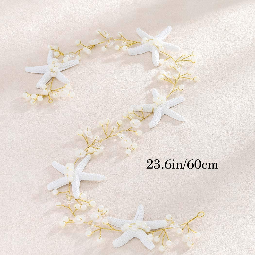 Unicra Wedding Starfish Headpiece Bridal Wedding Hair Vine Hair Accessories for Brides and Bridesmaids (23.6 Inches) (Gold)