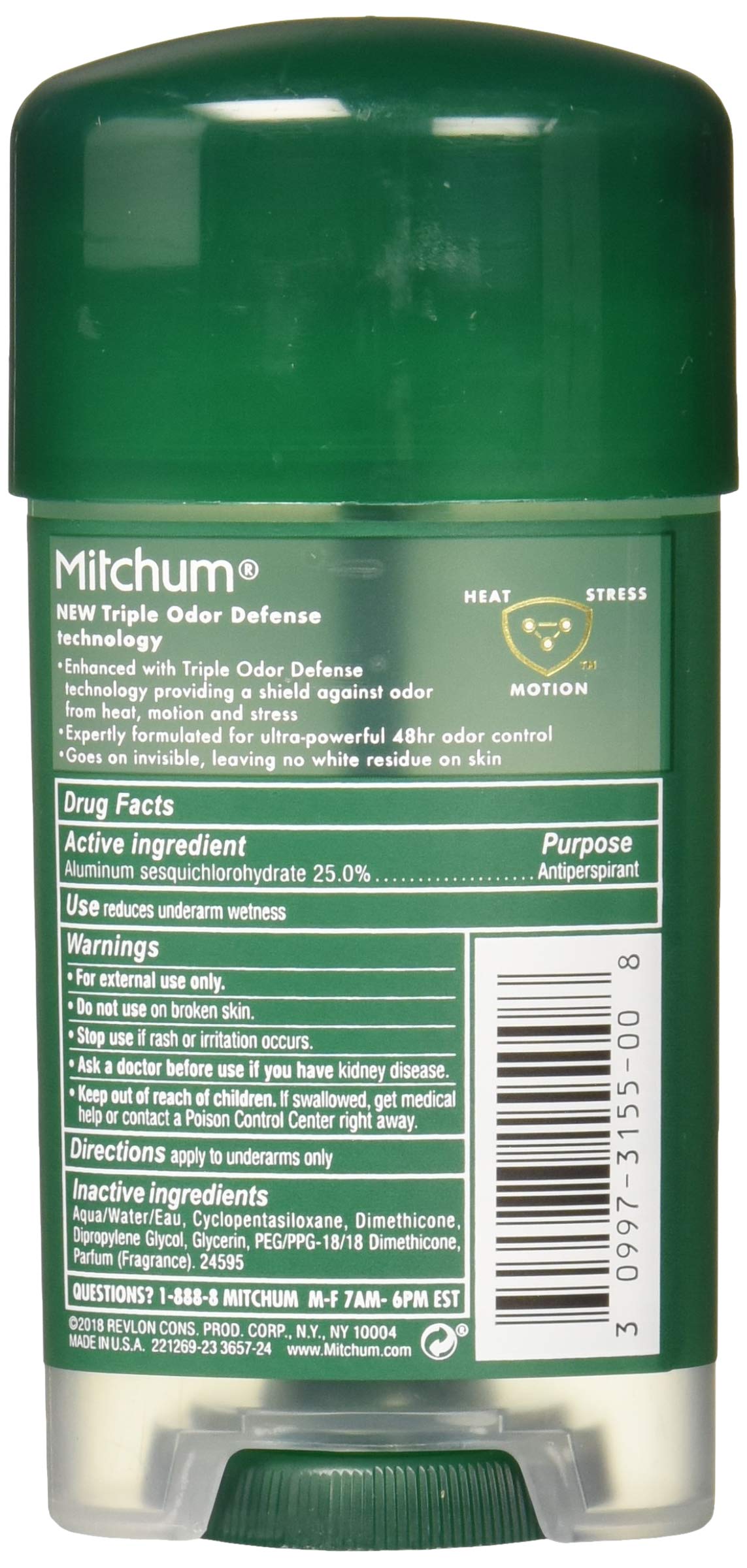 MITCHUM POWER GEL Anti-Perspirant and Deodorant UNSCENT, CLEAR 2.25 OZ, 4 Pack