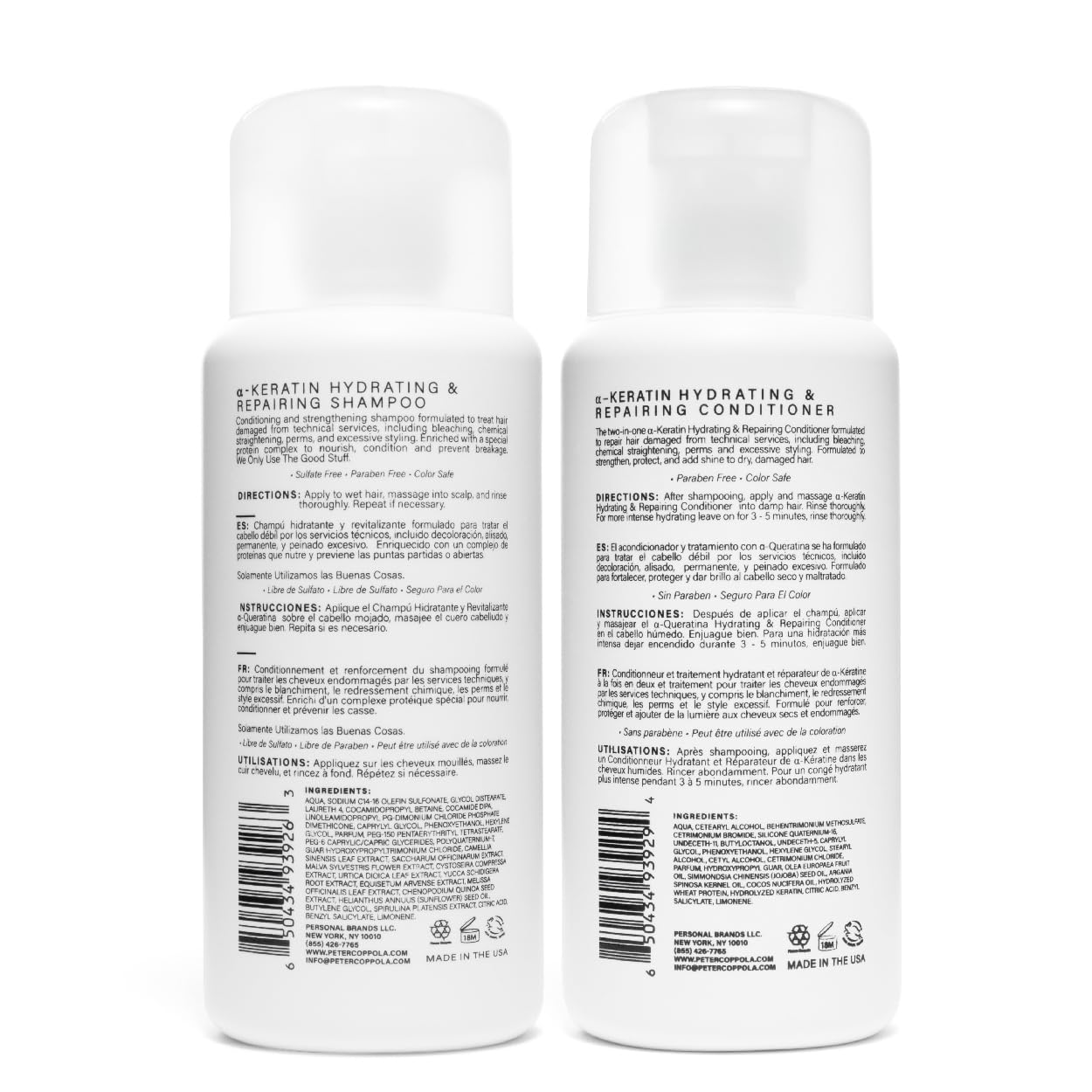 Peter Coppola a-Keratin Hydrating & Repairing Shampoo and Conditioner Duo - Strengthen and Repair Damaged Hair - Nourishes for Soft, Shiny Hair 10 oz