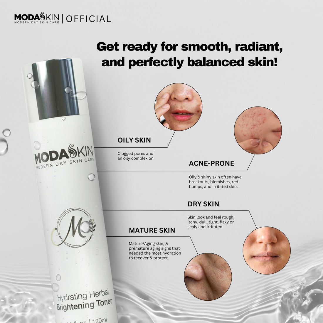 MODASKIN Hydrating Herbal Brightening Toner, Herbal Extract & Antioxidant, Witch Hazel to Brighten & Restore Your Skin's Natural Glow, 4.1 Oz