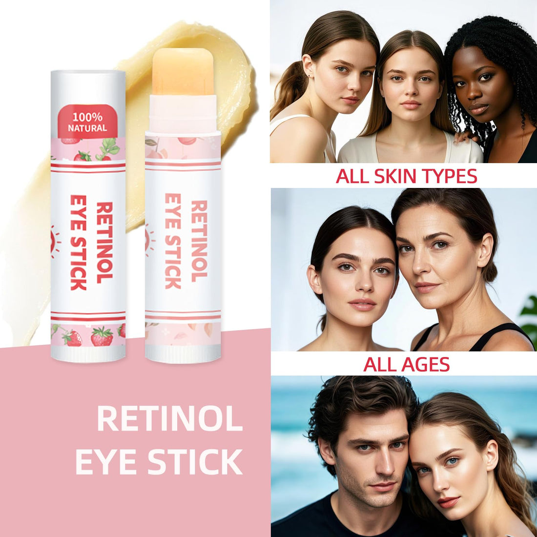 Radiia Retinol Eye Stick Balm for Dark Circles & Wrinkles: Hydrating Anti-Aging Treatment with Hyaluronic Acid, 12 Plant Scents, Visible Results in 4 Weeks, 24PCS Luxury Gift Set