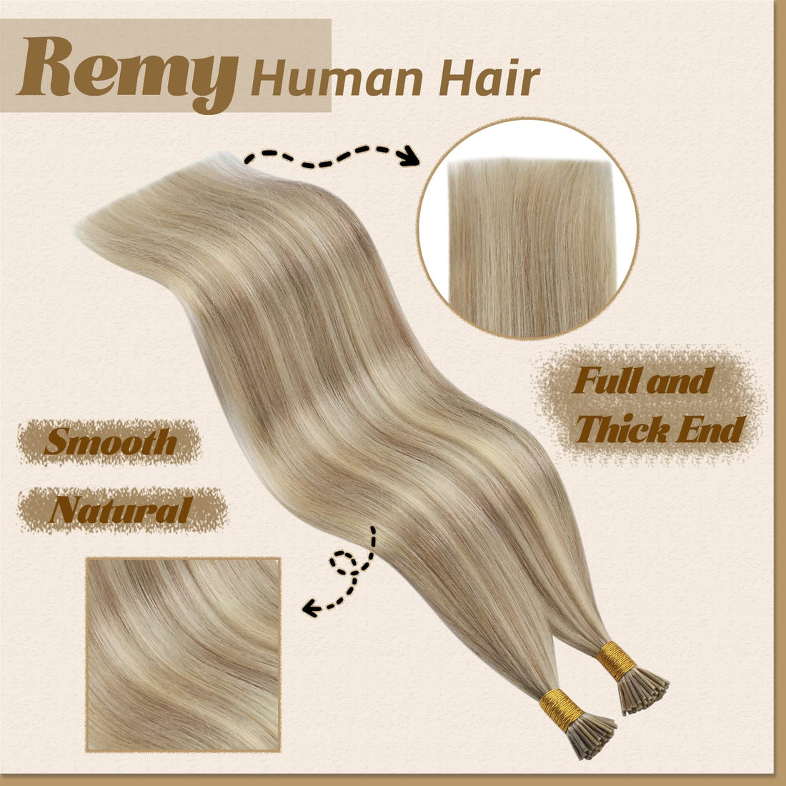 20, Dark Ash Brown With Golden Blonde: Youngsee 20Inch I Tip Hair Extensions Human Hair Golden Blonde Highlight With Light Blonde Pre Bonded I Tip Human Hair Extensions 1G/S 5