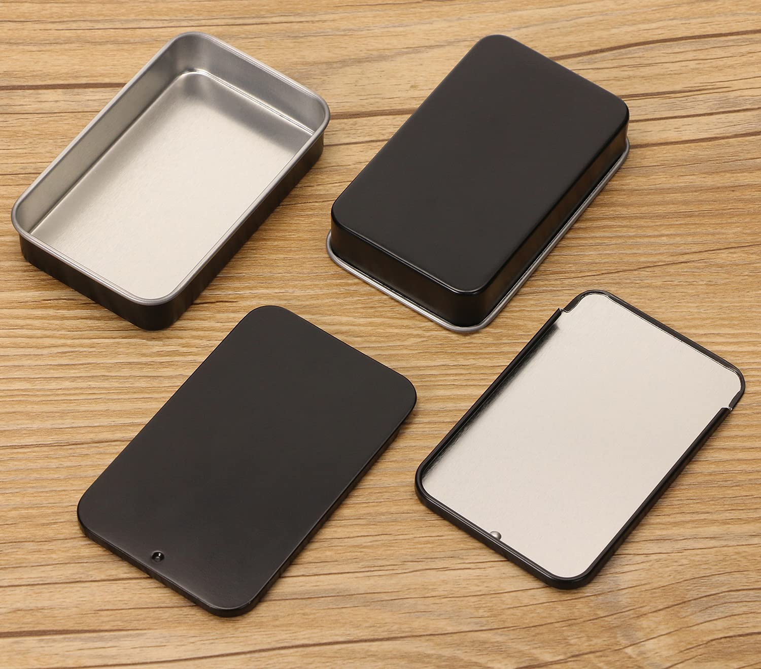 Mini Skater 4Pcs 3.15x1.97x0.59Mini Metal Slide Top Tin Containers, Sliding Cover Push-Pull Tin Box,Portable Slide Cover Storage Box for Wedding Jewelry Lip Balm Container Cosmetic Organizer(Black)