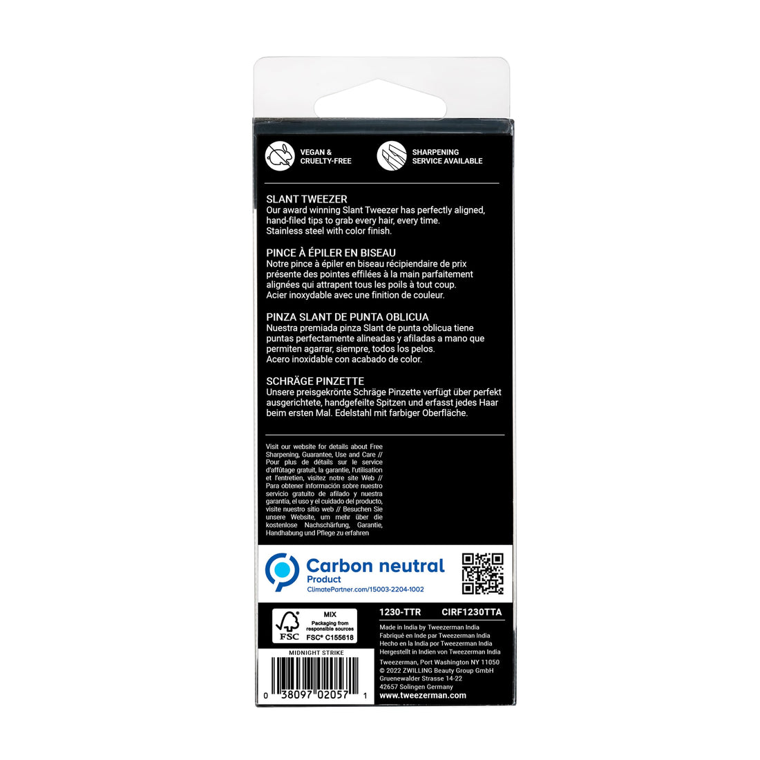 Tweezerman 1230TTR Midnight Strike Slant Tweezer, 1 Count