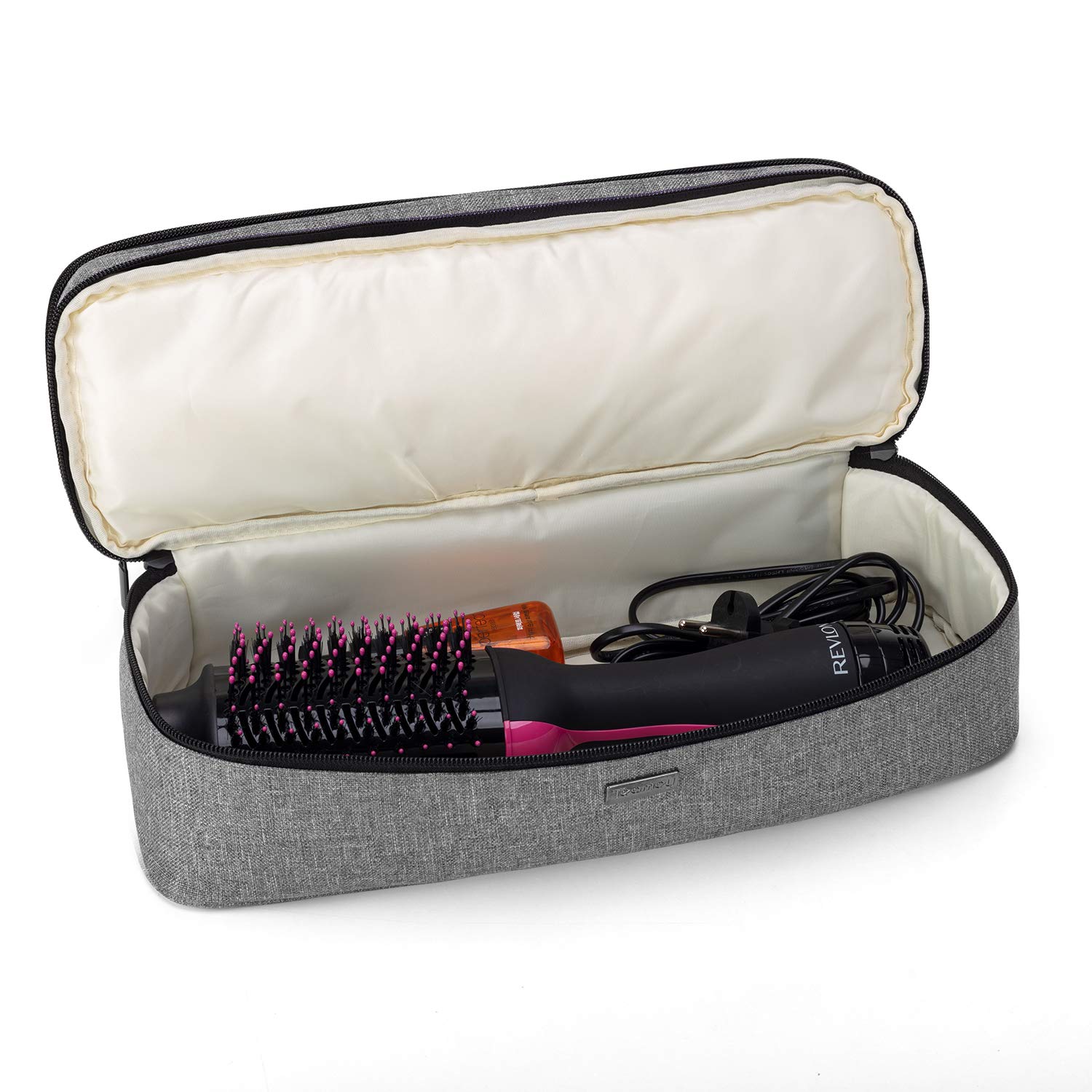 Teamoy Double-Layer Travel Storage Bag Compatible with Revlon One-Step Hair Dryer And Volumizer Hot Air Brush and Attachments, Gray