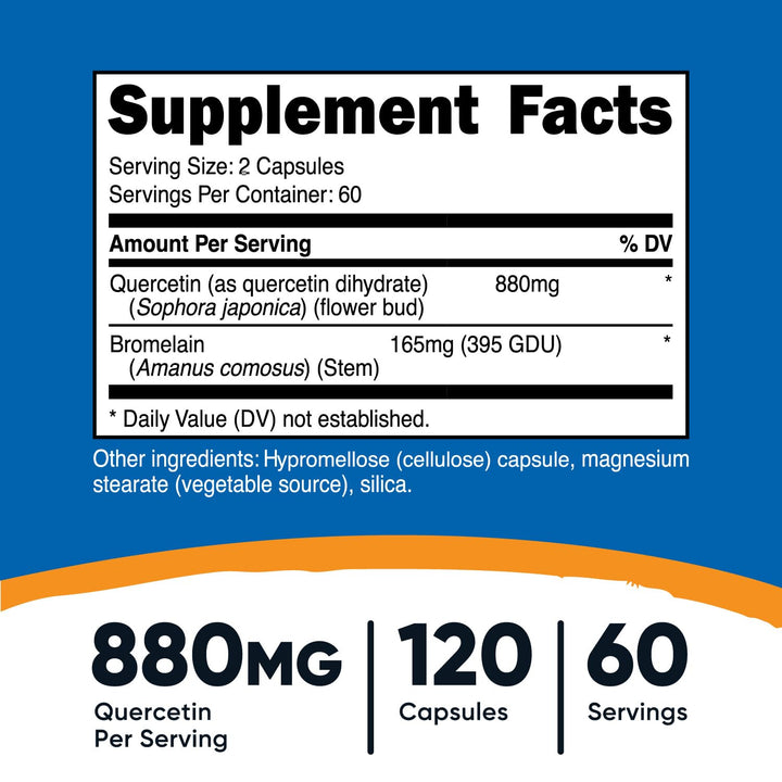 Nutricost Quercetin with Bromelain, 880mg Quercetin + 165mg Bromelain Per Serving, 120 Capsules, 60 Servings (2 Caps Per Serving) - Vegetarian, Non-GMO & Gluten Free