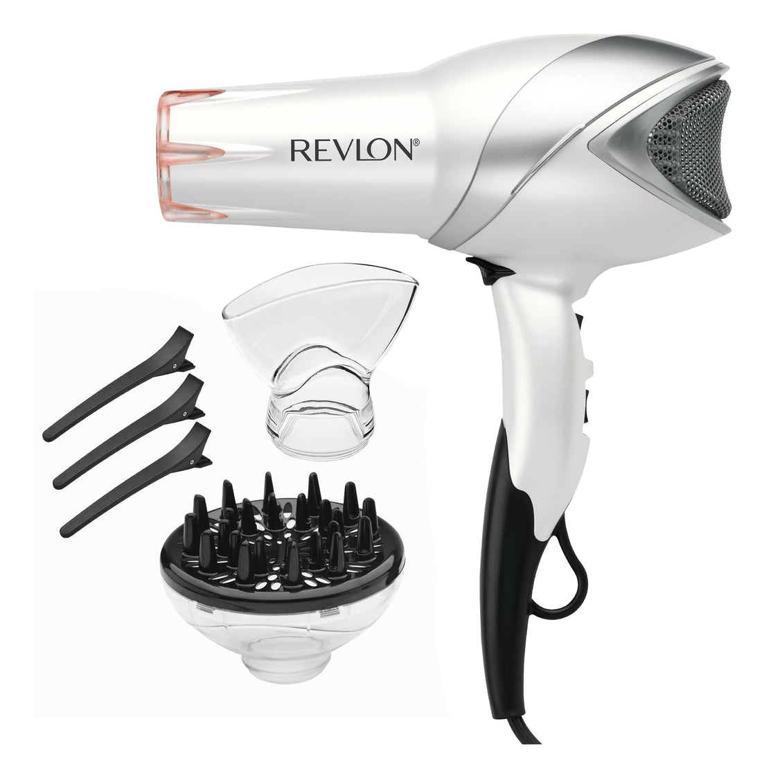 REVLON Infrared Hair Dryer with Diffuser - Ionic Blow Dryer, Diffuser, and Concentrator, Infrared Heat Technology to Prevent Over-Drying for Shiny, Soft Hair with Natural Moisture (White)