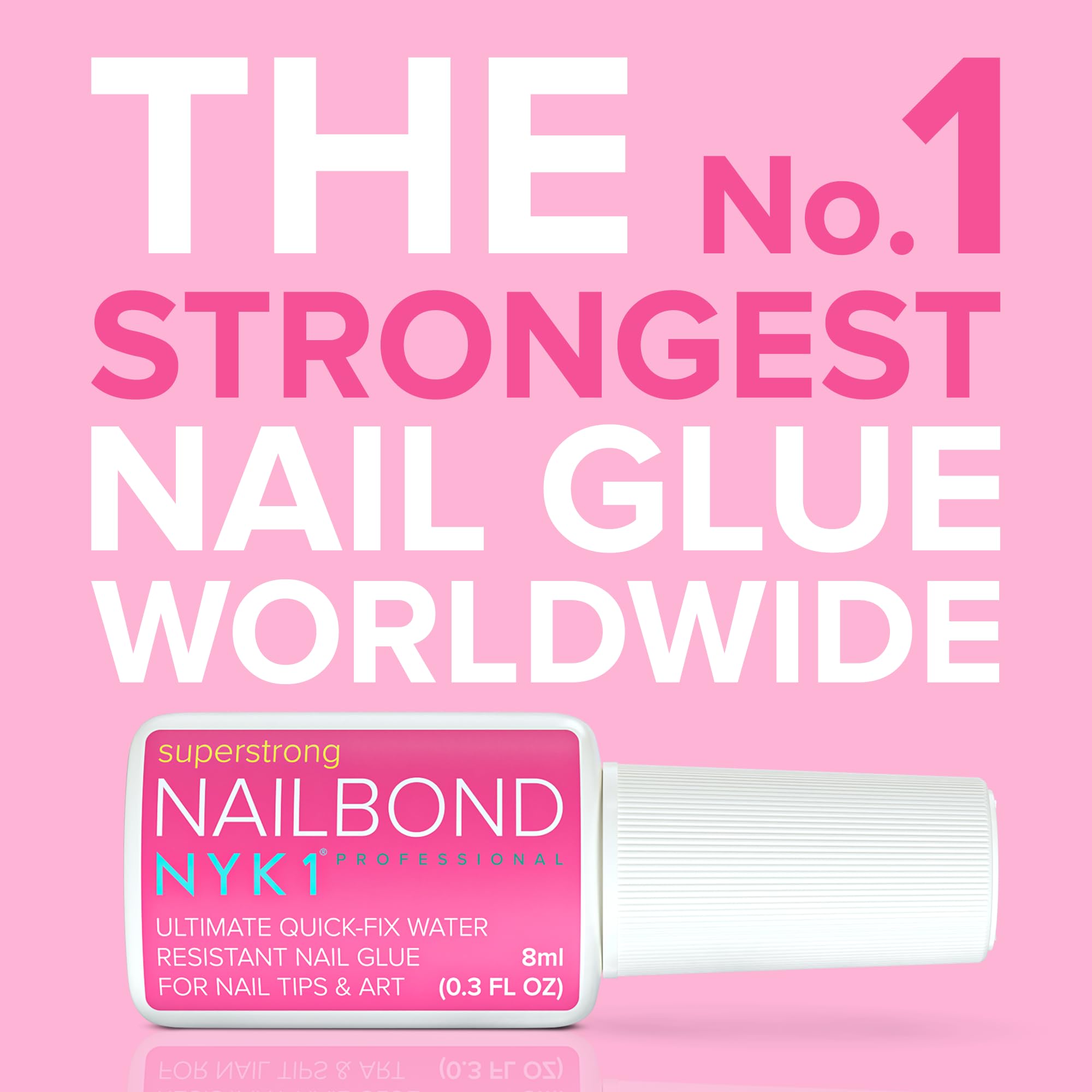 Super Strong Nail Glue for Press On Nails, Nail Tips & Acrylic Nails (8ml) NYK1 Nail Bond Brush On Nail Glue for Press Ons, Long Lasting Nail Glue for Acrylic Nails Fake Nails Tips Nail Glue