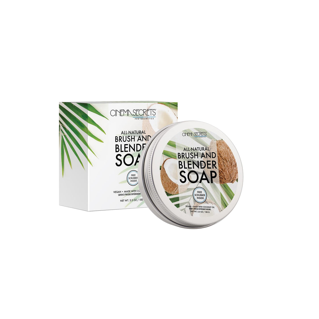 CINEMA SECRETS All Natural Vegan Brush Soap, coconut oil based, scrubber included.