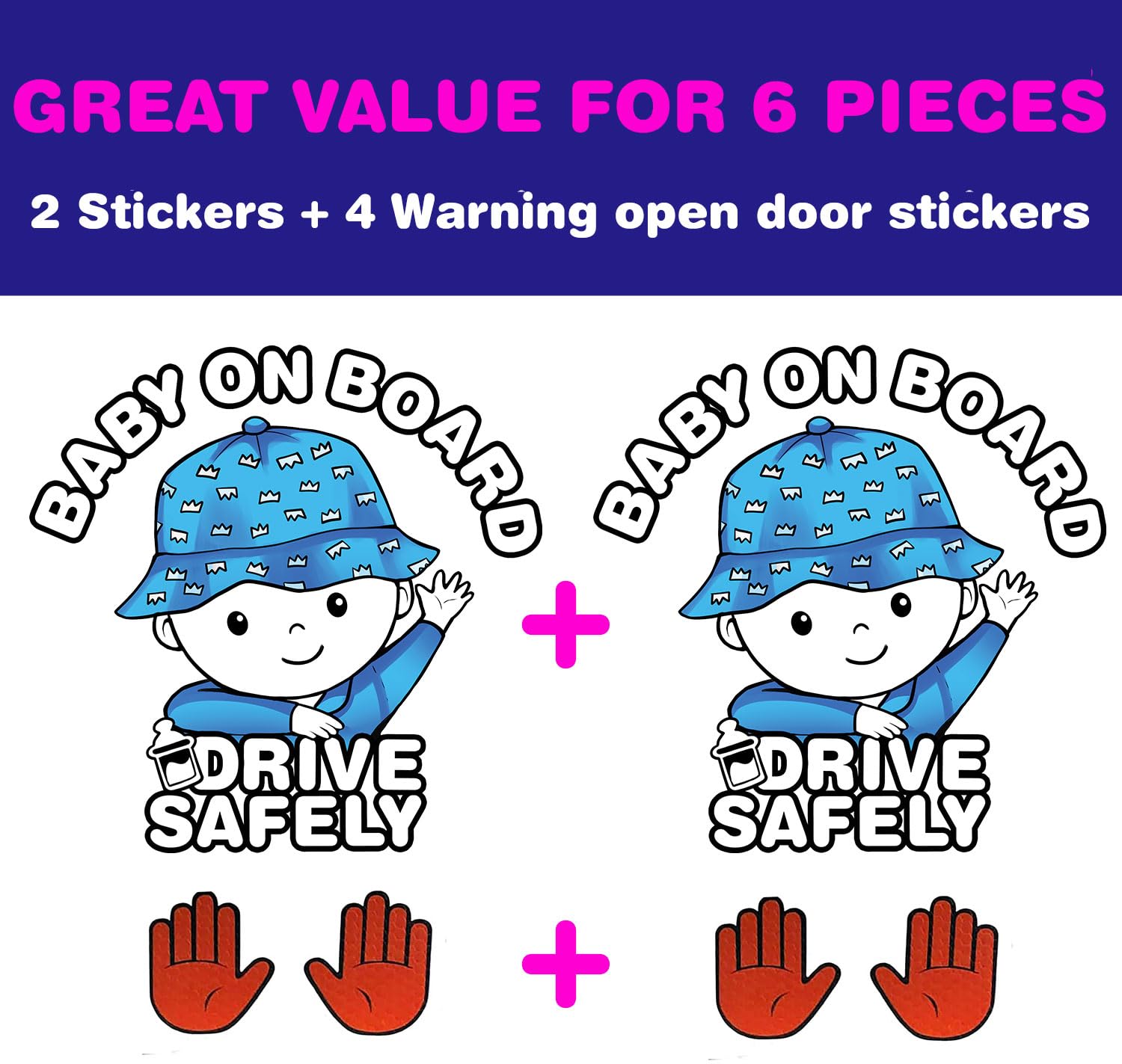 6 Pieces (2 Stickers Plus 4 Reflective Warning Open Door Sign), High Visibility, Baby in Car Sticker and Warning Open Door Sign, Baby on Board Sticker, Drive Safely Sticker