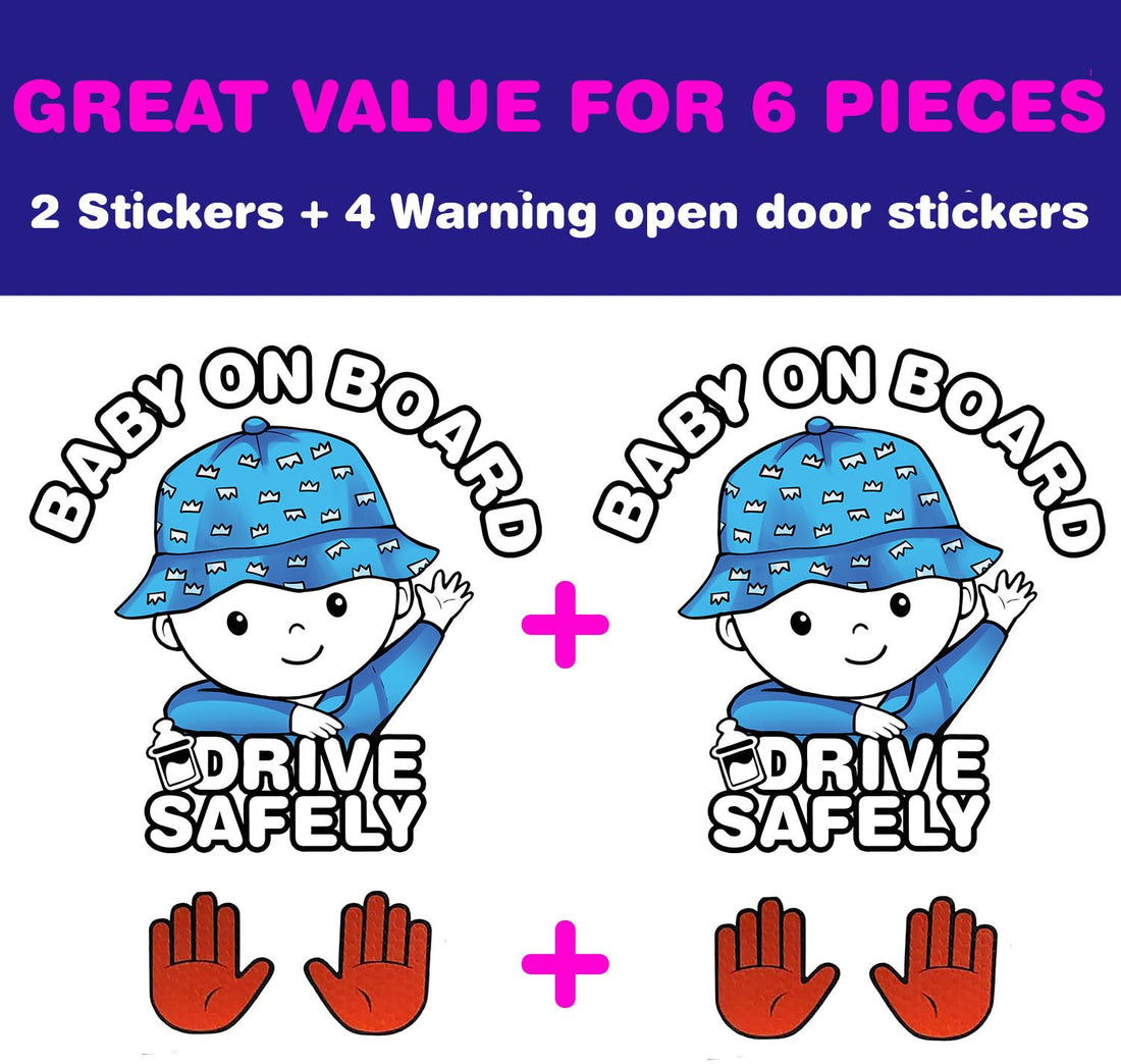 6 Pieces (2 Stickers Plus 4 Reflective Warning Open Door Sign), High Visibility, Baby in Car Sticker and Warning Open Door Sign, Baby on Board Sticker, Drive Safely Sticker
