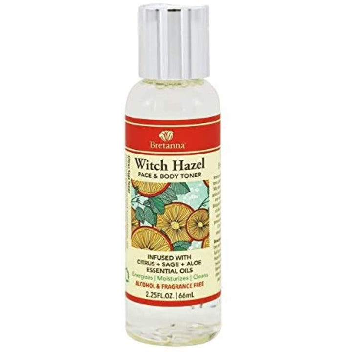Bretanna All-Natural Witch Hazel, Alchohol Free Face & Body Cleansing Toner, Infused with Citrus Sage Aloe True Essential Oils for Sensitive Skin, 2.25 Oz by Bretanna