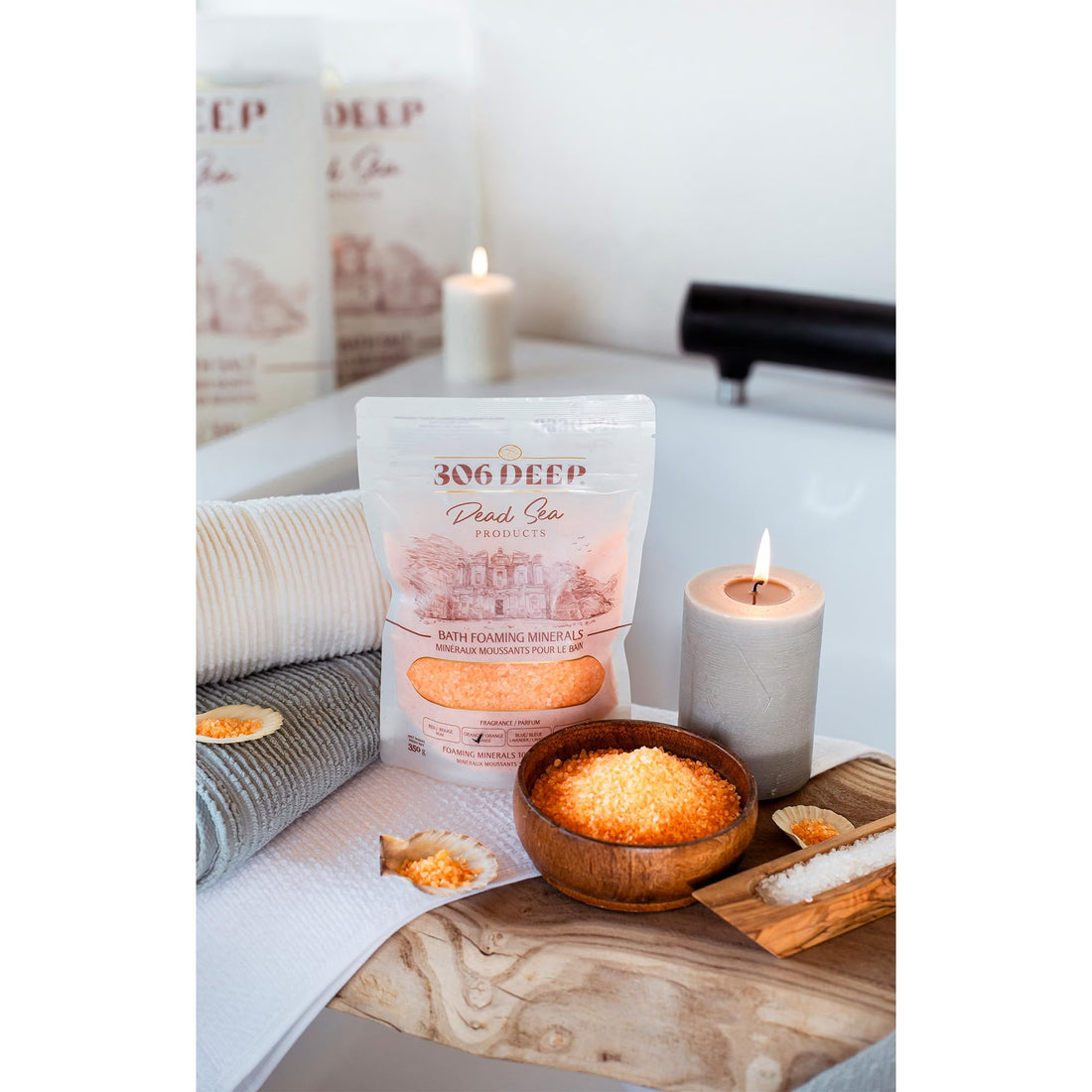 306 Deep Dead Sea Bath Salts Foaming Minerals - Orange Dead Sea Coarse Mineral for Soaking with Orange Essential Oils, Alternative to Magnesium Flakes and Epsom Salt, Relaxing Bath Products