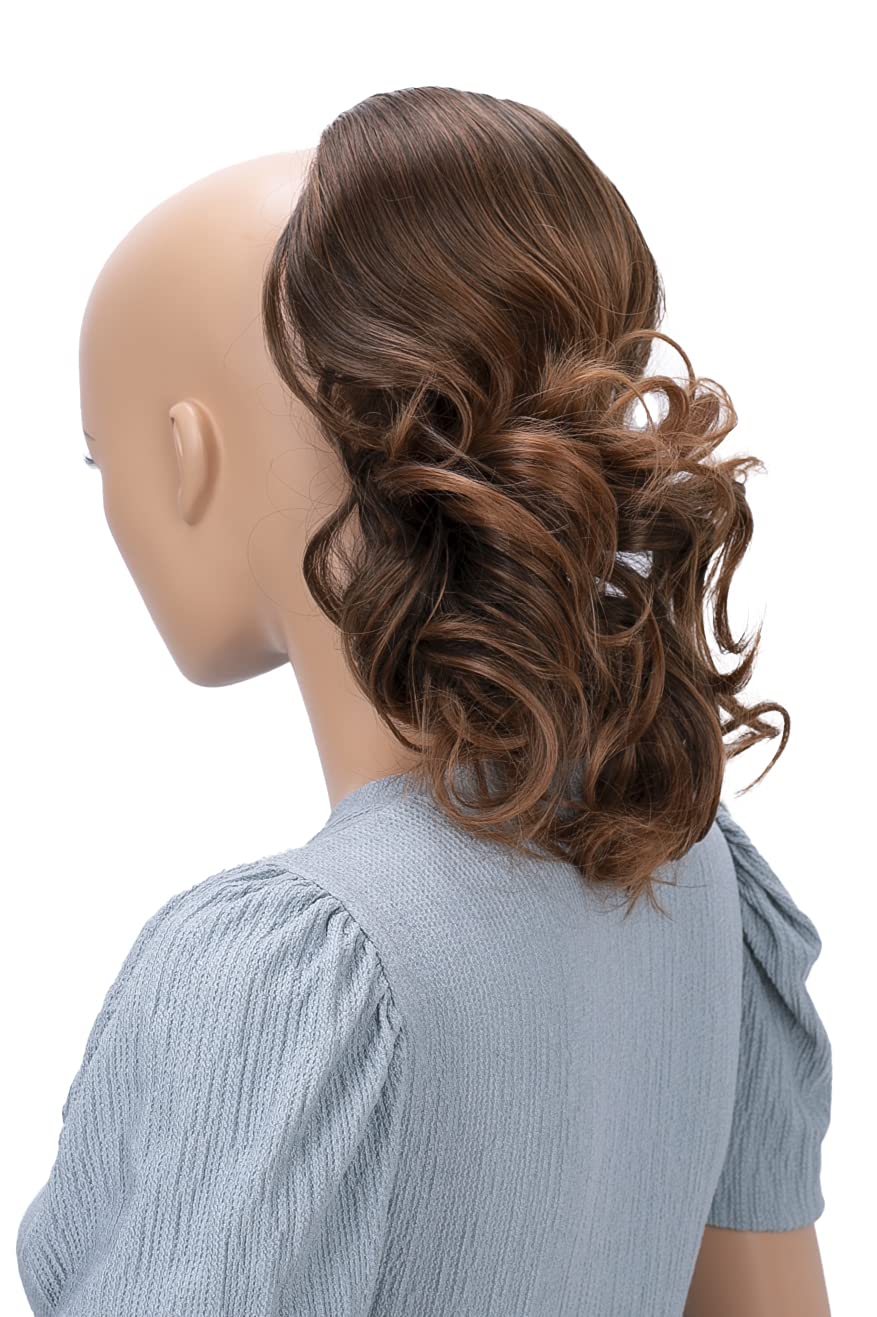 PRETTYSHOP 14 Hair Piece Pony Tail Extension Draw String Very Long & Voluminous Curled Wavy Heat-Resisting color variation (14 brown mix #4T30 PH7)