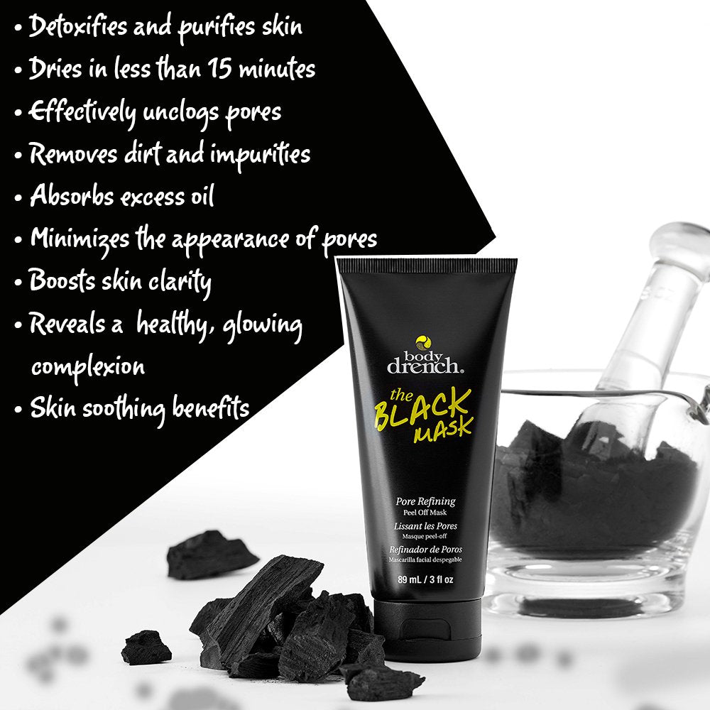 Body Drench The Black Mask – Charcoal Blackhead Remover & Deep Cleansing Peel-Off Face Mask for Pores and Oily Skin 2 Pack
