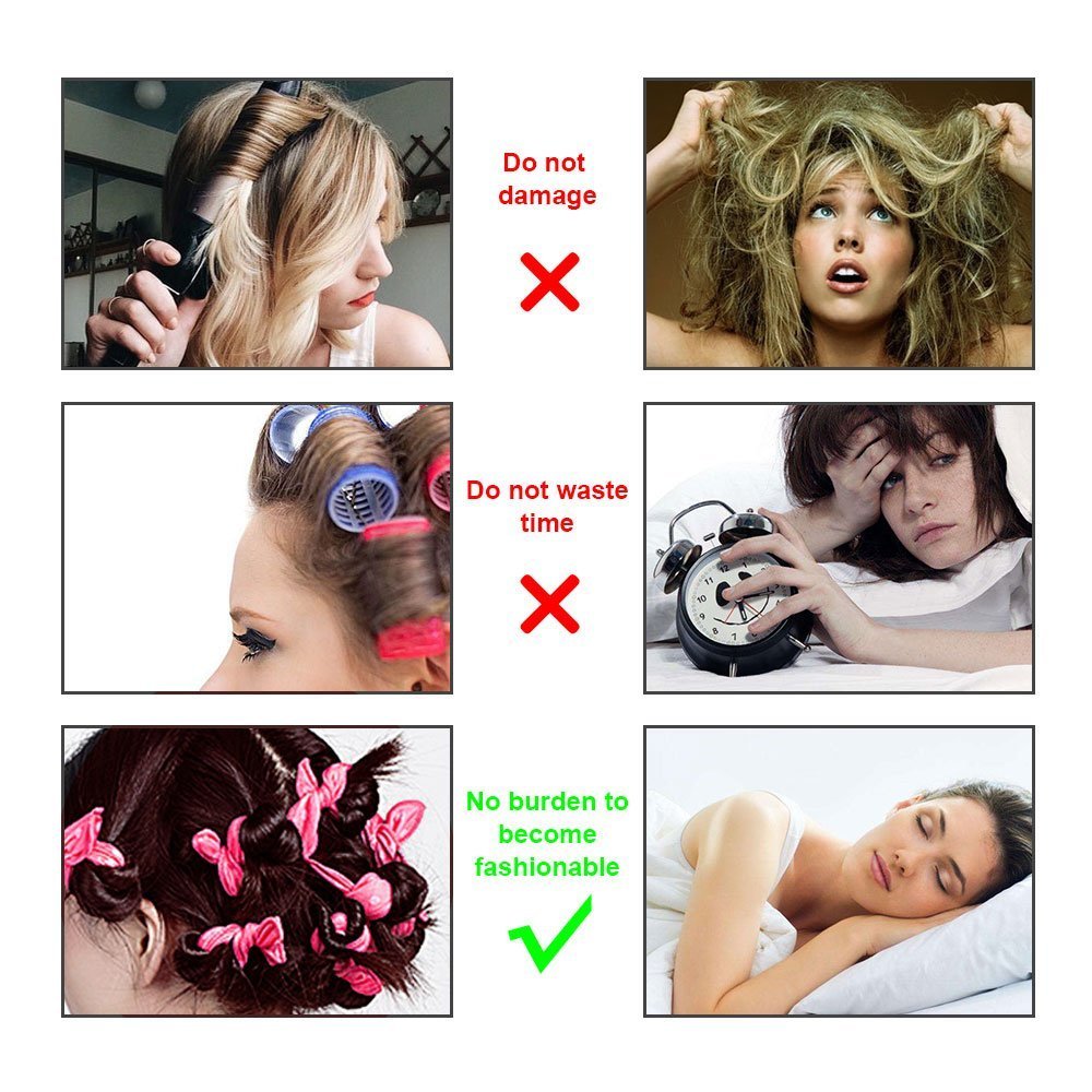 CC&SS Black: Foam Hair Curlers, Pillow Cloth Hair Rollers, No Heat Sleeping Soft Sponge Rollers For Long, Short, Thick & Thin Hair Spiral Curls Hair Free Headband (Black)