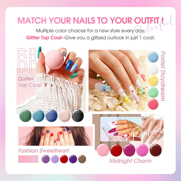 ROSALIND 30pcs Gel Nail Polish Set, 26 Colors Gel Polish with 3Pcs Glossy Matte Glitter Top Coat and Base Coat All Seasons Nude Blue Red Nails art Kit DIY Salon at Home