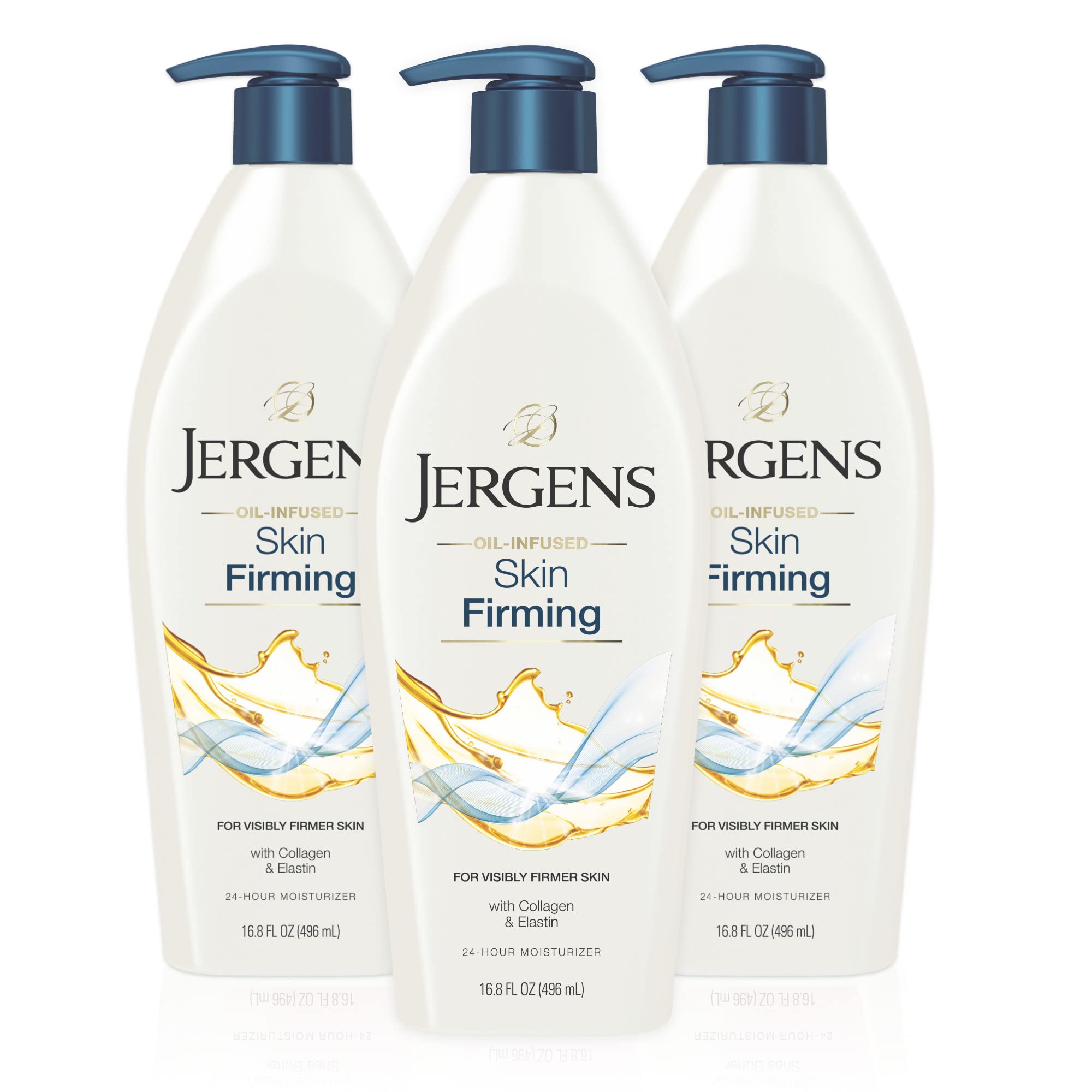 Jergens Skin Firming Body Lotion for Dry to Extra Dry Skin, Skin Tightening Cream with Collagen and Elastin, Dermatologist Tested, Hydralucence Blend Formula, 16.8 Oz, Pack of 3